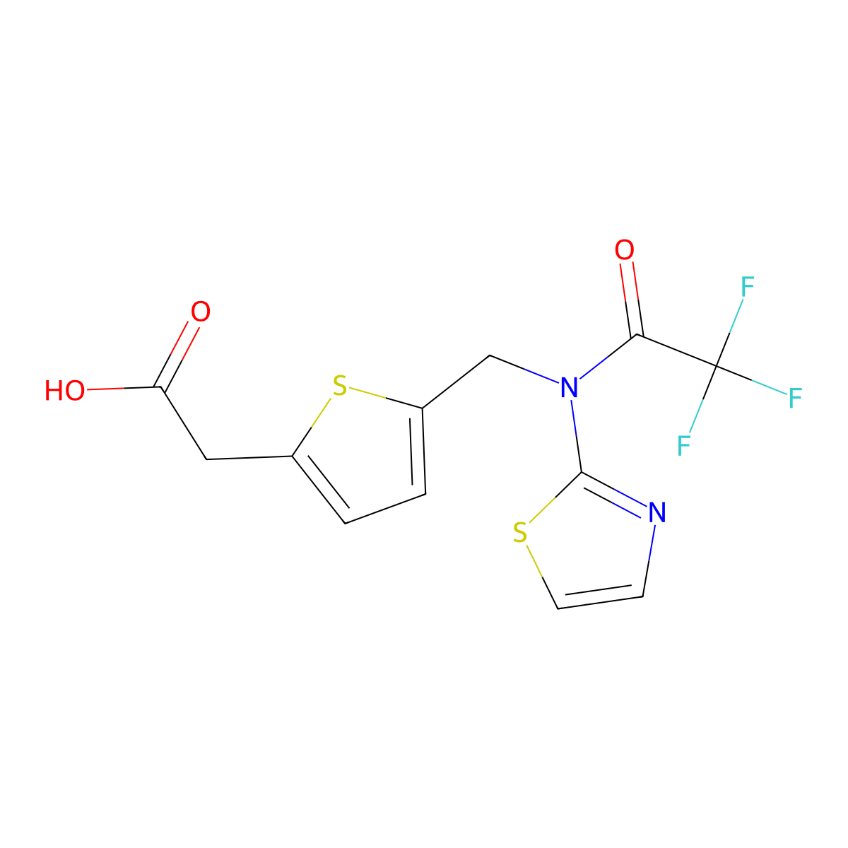 2-(5-{[2,2,2-trifluoro-N-(1,3-thiazol-2-yl)acetamido]methyl}thiophen-2-yl)acetic acid molecular structure, CAS 2680711-32-2