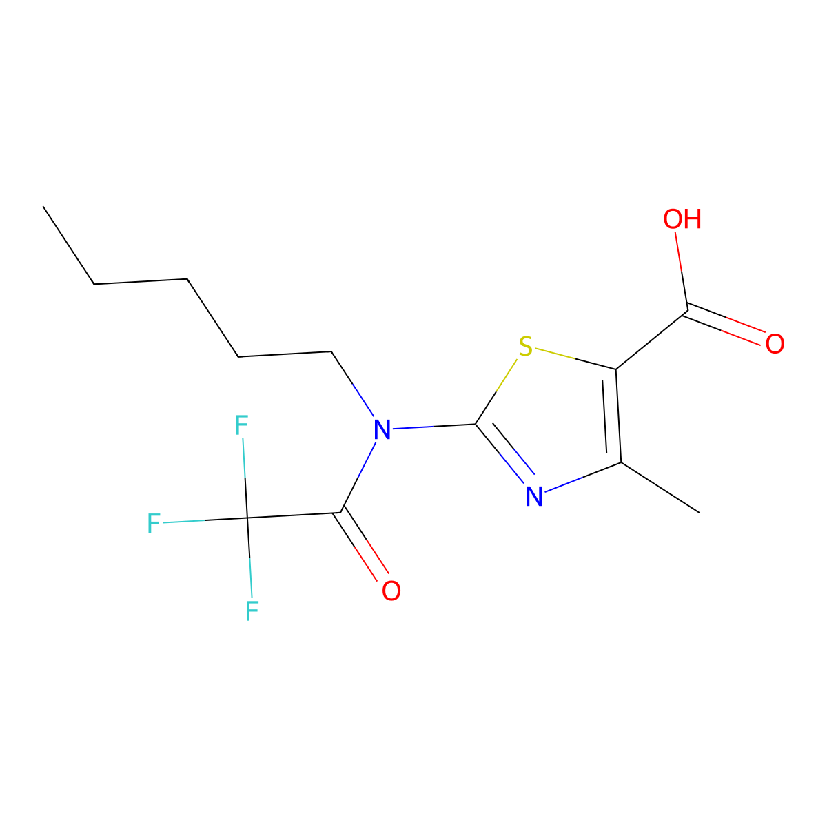 4-methyl-2-(2,2,2-trifluoro-N-pentylacetamido)-1,3-thiazole-5-carboxylic acid molecular structure, CAS 2680711-33-3