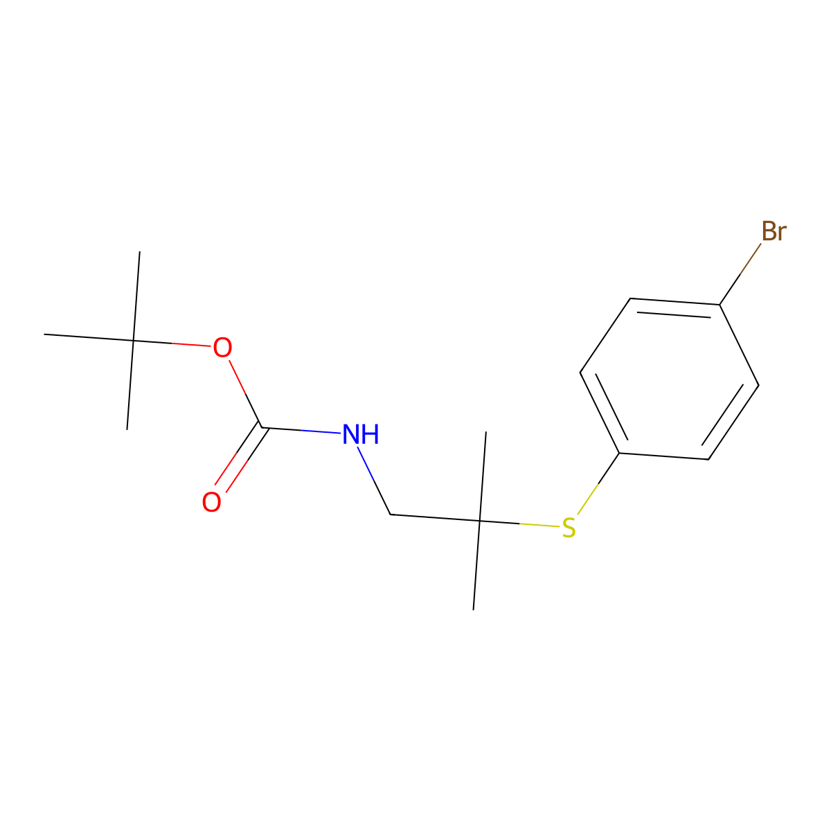 tert-butyl N-{2-[(4-bromophenyl)sulfanyl]-2-methylpropyl}carbamate molecular structure, CAS 2680711-35-5