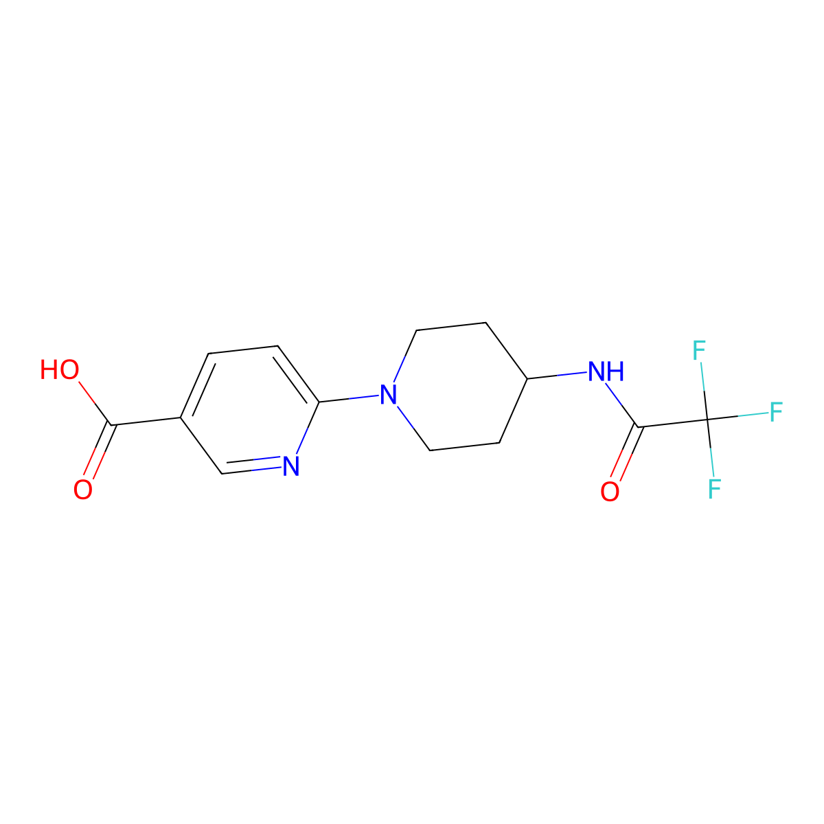 6-[4-(2,2,2-Trifluoroacetamido)piperidin-1-yl]pyridine-3-carboxylic acid molecular structure, CAS 2680711-43-5