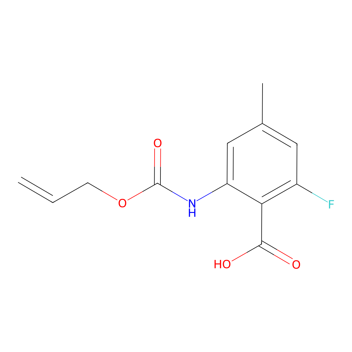 2-Fluoro-4-methyl-6-{[(prop-2-en-1-yloxy)carbonyl]amino}benzoic acid molecular structure, CAS 2680711-46-8