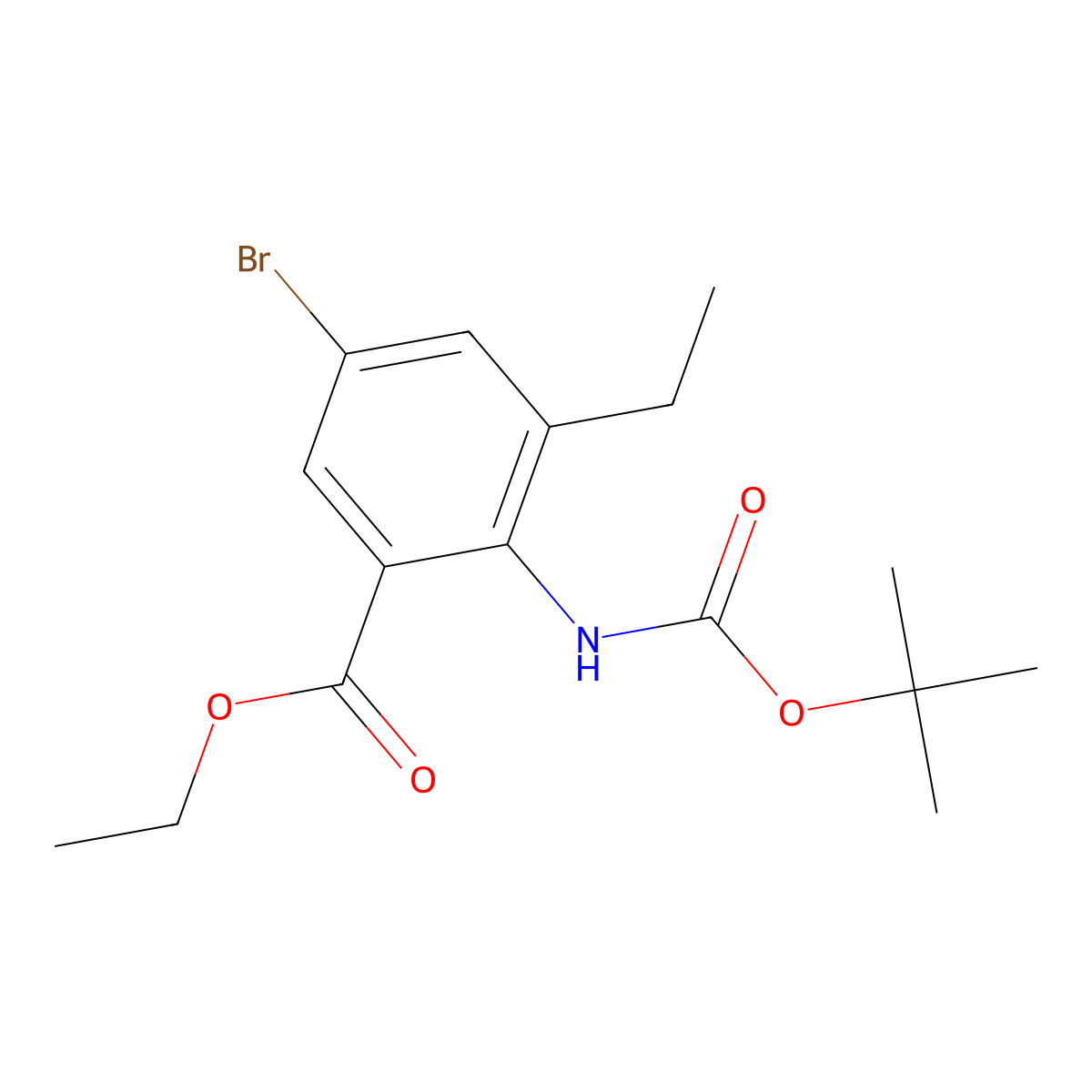 Ethyl 5-bromo-2-{[(tert-butoxy)carbonyl]amino}-3-ethylbenzoate molecular structure, CAS 2680711-51-5