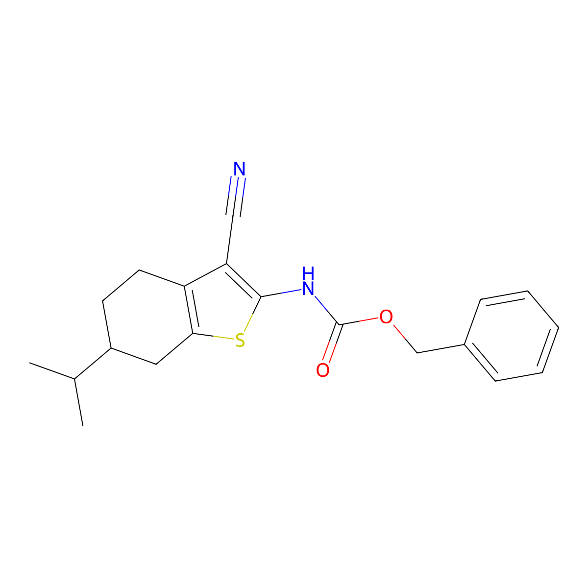 benzyl N-[3-cyano-6-(propan-2-yl)-4,5,6,7-tetrahydro-1-benzothiophen-2-yl]carbamate molecular structure, CAS 2680711-56-0