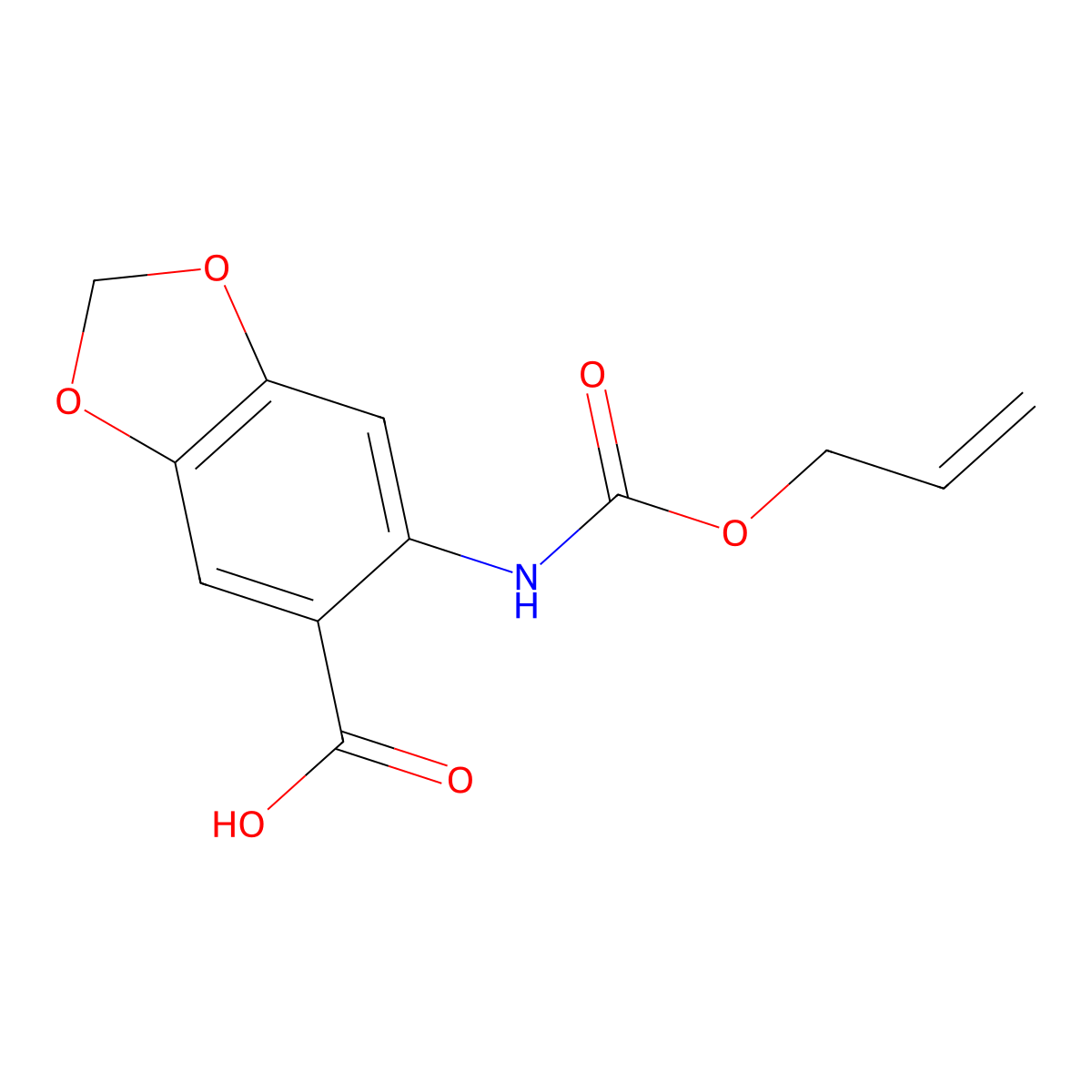 6-{[(Prop-2-en-1-yloxy)carbonyl]amino}-1,3-dioxaindane-5-carboxylic acid molecular structure, CAS 2680711-75-3