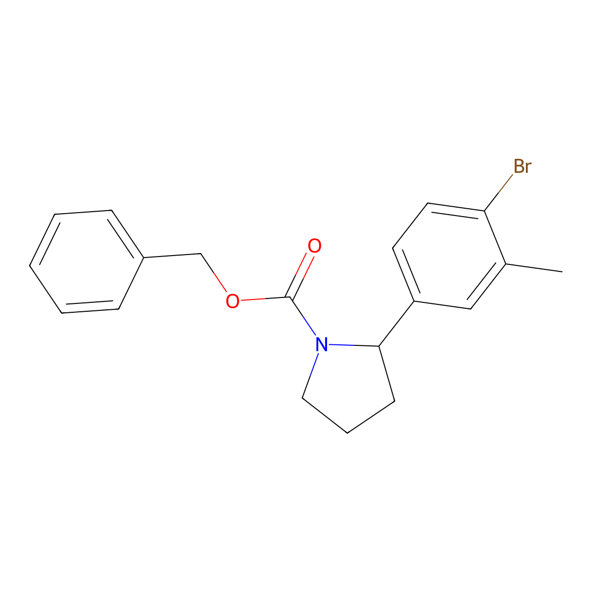 Benzyl 2-(4-bromo-3-methylphenyl)pyrrolidine-1-carboxylate molecular structure, CAS 2680711-87-7