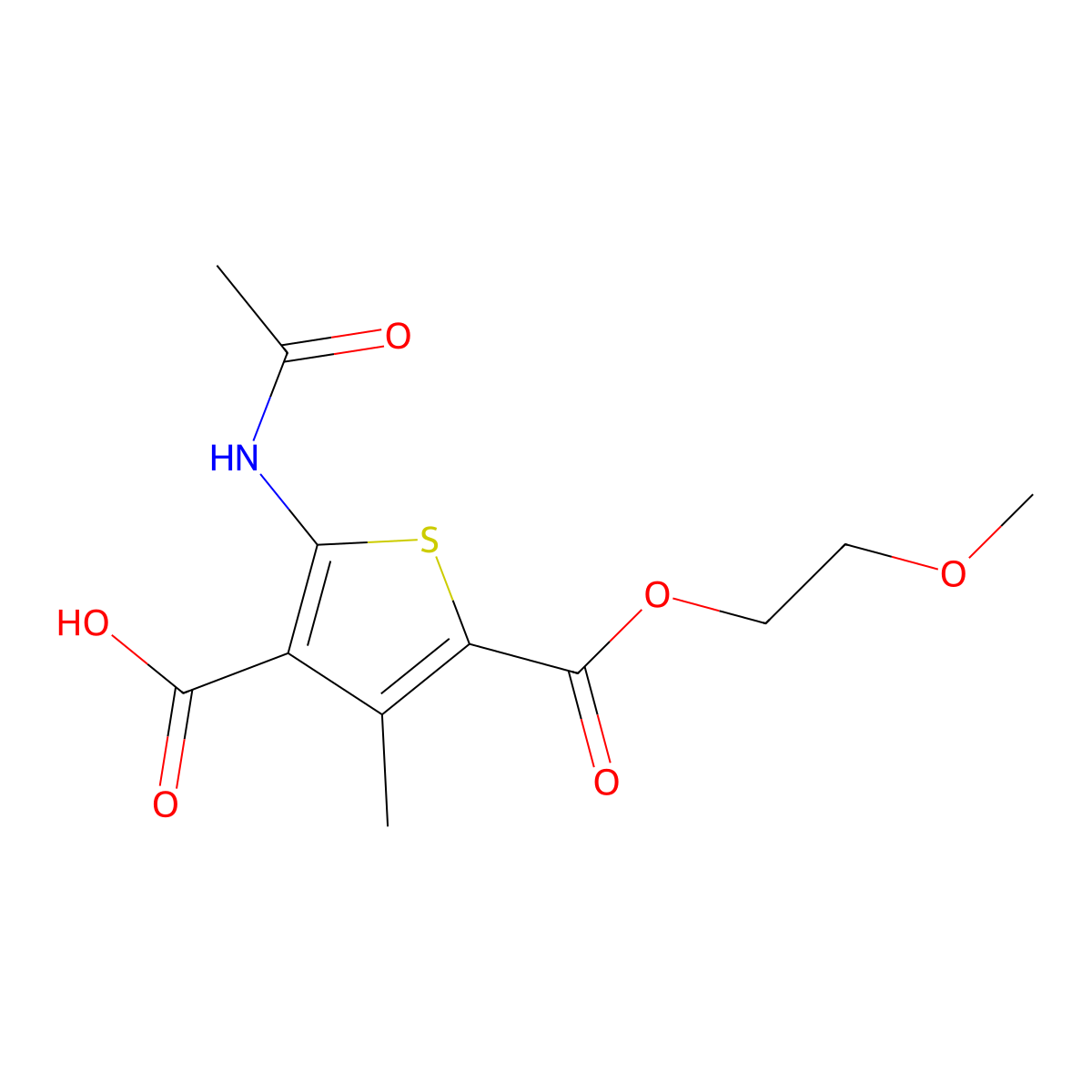 2-Acetamido-5-[(2-methoxyethoxy)carbonyl]-4-methylthiophene-3-carboxylic acid molecular structure, CAS 2680711-88-8