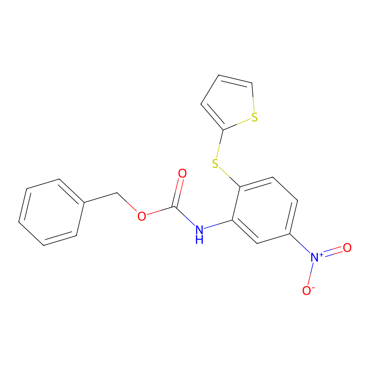 benzyl N-[5-nitro-2-(thiophen-2-ylsulfanyl)phenyl]carbamate molecular structure, CAS 2680711-91-3