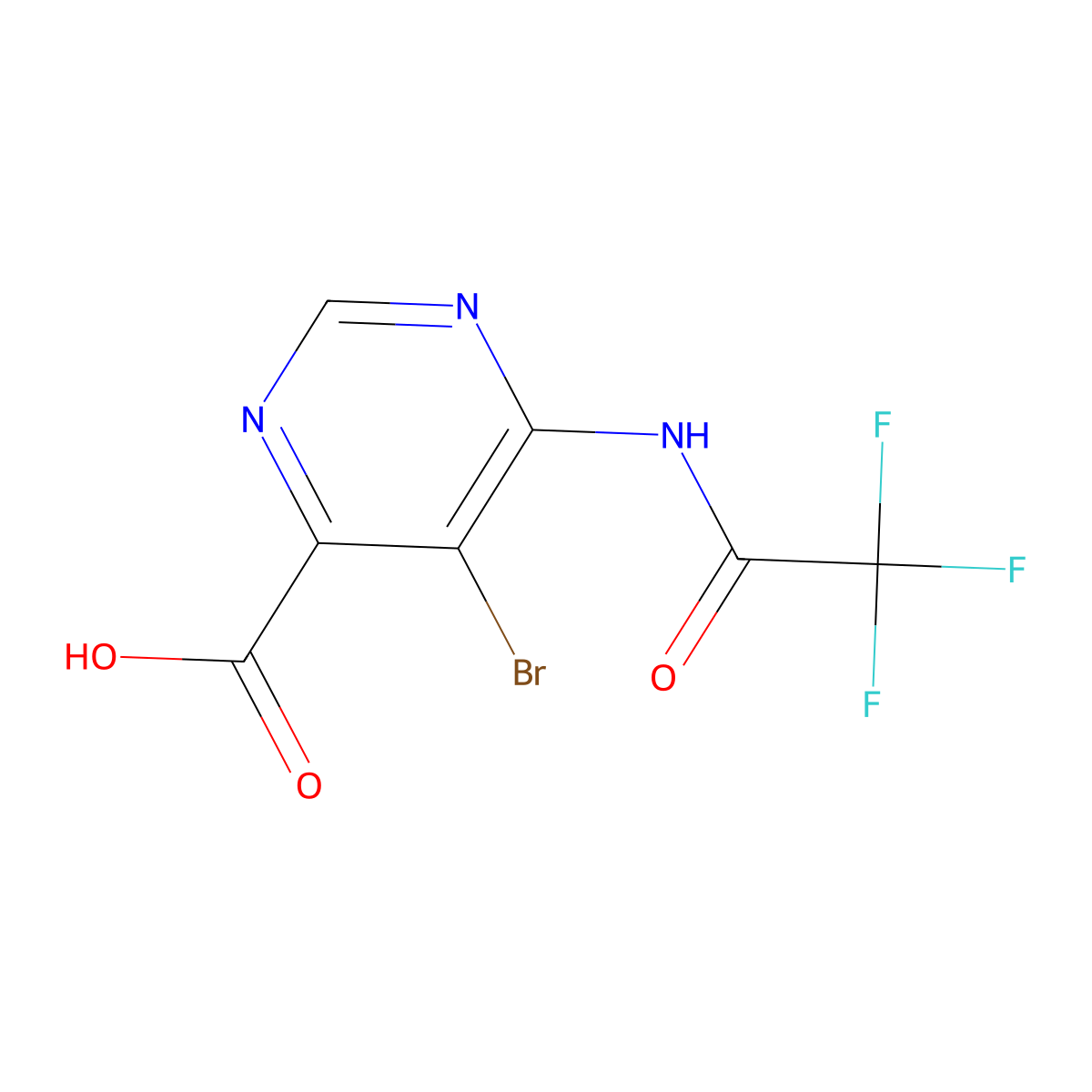 5-Bromo-6-(2,2,2-trifluoroacetamido)pyrimidine-4-carboxylic acid molecular structure, CAS 2680712-32-5