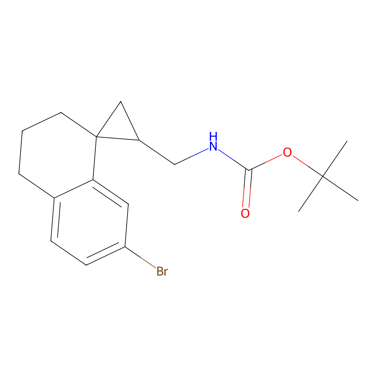 tert-butyl N-({7'-bromo-3',4'-dihydro-2'H-spiro[cyclopropane-1,1'-naphthalen]-3-yl}methyl)carbamate molecular structure, CAS 2680712-55-2