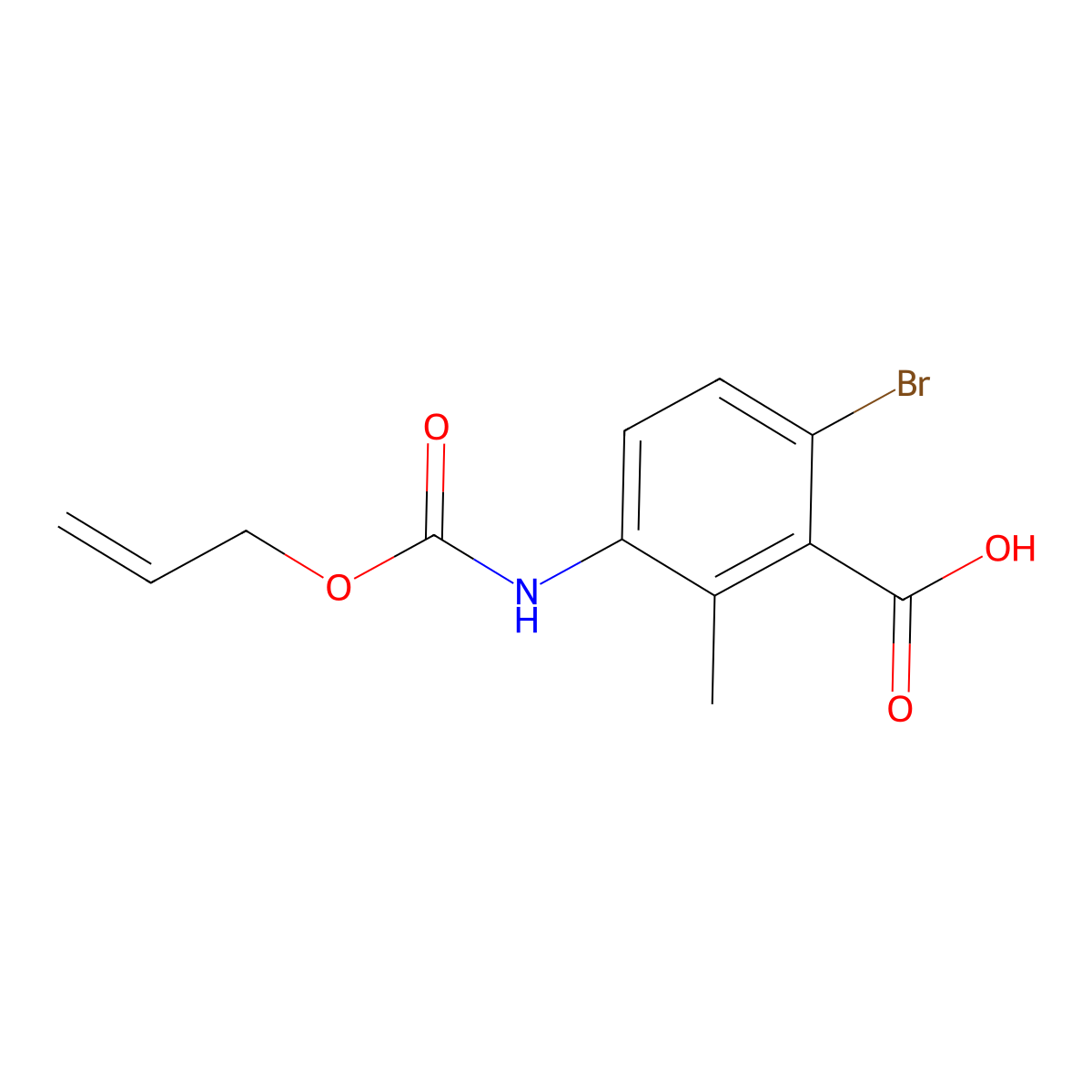 6-Bromo-2-methyl-3-{[(prop-2-en-1-yloxy)carbonyl]amino}benzoic acid molecular structure, CAS 2680712-58-5