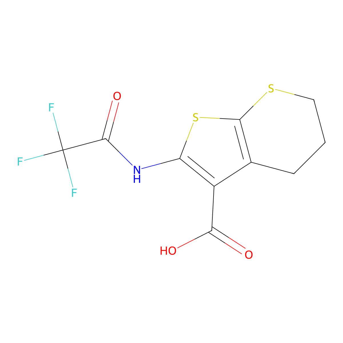2-(2,2,2-trifluoroacetamido)-4H,5H,6H-thieno[2,3-b]thiopyran-3-carboxylic acid molecular structure, CAS 2680712-69-8