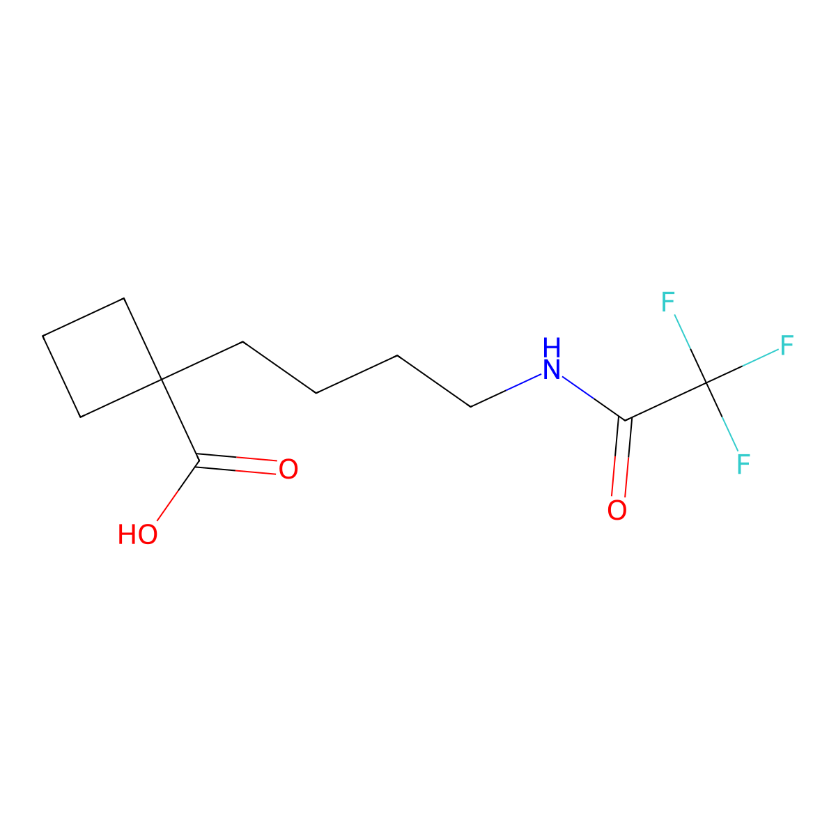 1-[4-(2,2,2-Trifluoroacetamido)butyl]cyclobutane-1-carboxylic acid molecular structure, CAS 2680712-83-6