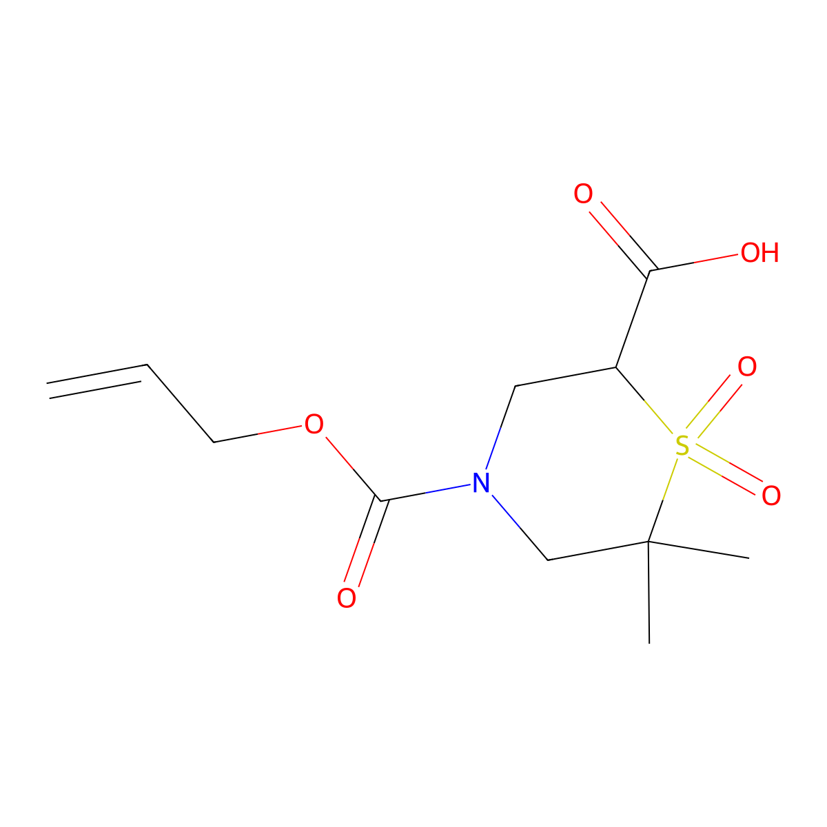 6,6-Dimethyl-1,1-dioxo-4-[(prop-2-en-1-yloxy)carbonyl]-1lambda6-thiomorpholine-2-carboxylic acid molecular structure, CAS 2680712-89-2