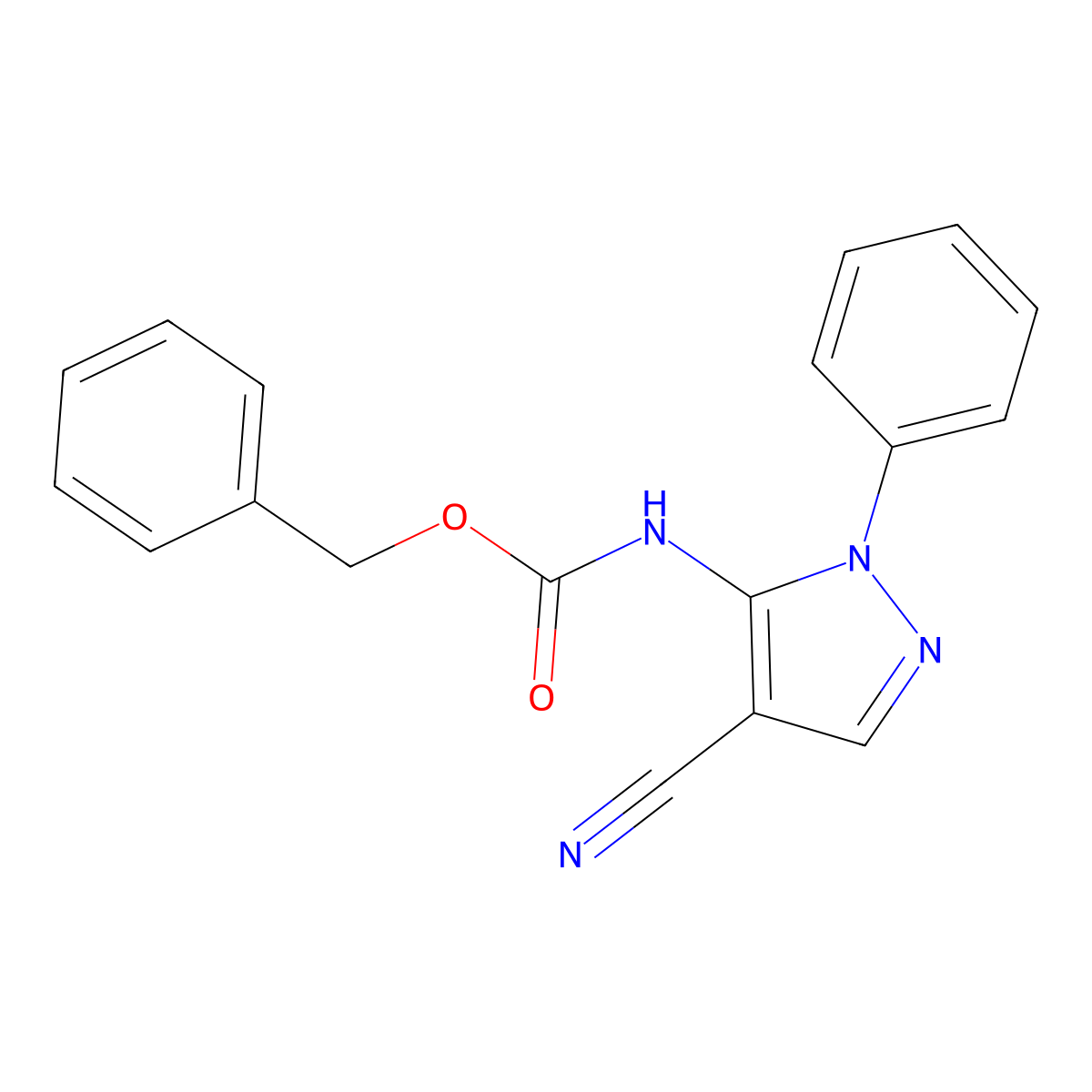 benzyl N-(4-cyano-1-phenyl-1H-pyrazol-5-yl)carbamate molecular structure, CAS 2680713-10-2