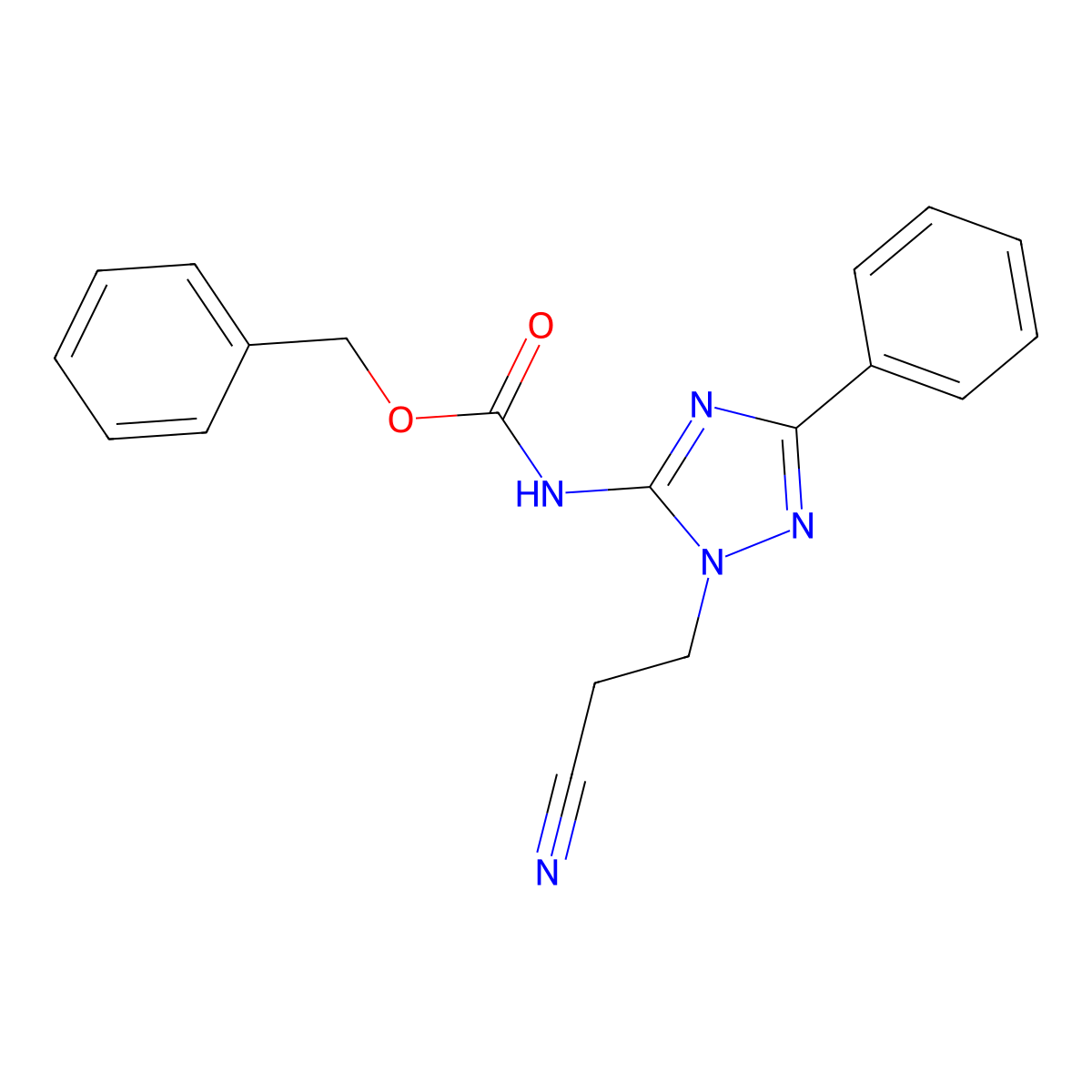 benzyl N-[1-(2-cyanoethyl)-3-phenyl-1H-1,2,4-triazol-5-yl]carbamate molecular structure, CAS 2680713-16-8