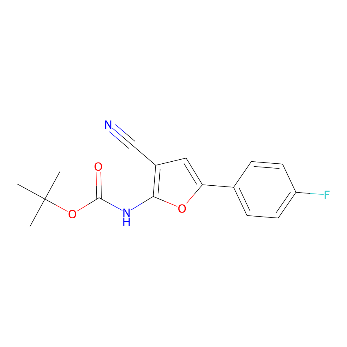 tert-butyl N-[3-cyano-5-(4-fluorophenyl)furan-2-yl]carbamate molecular structure, CAS 2680713-59-9