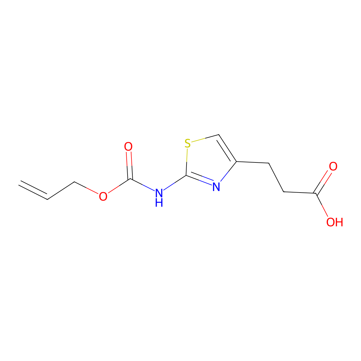 3-(2-{[(Prop-2-en-1-yloxy)carbonyl]amino}-1,3-thiazol-4-yl)propanoic acid molecular structure, CAS 2680713-60-2