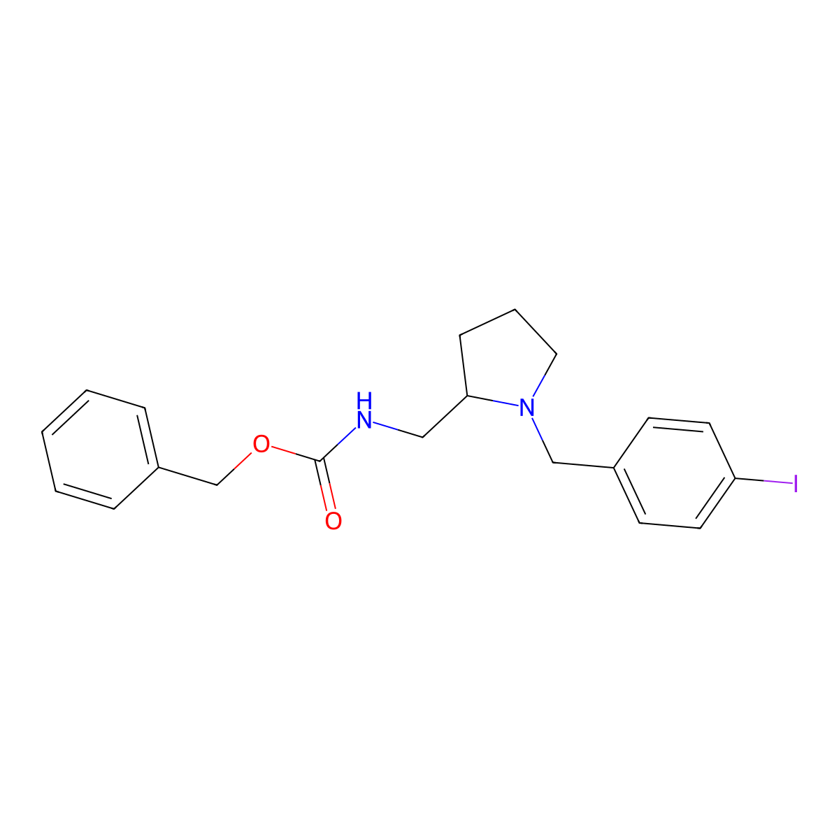 benzyl N-({1-[(4-iodophenyl)methyl]pyrrolidin-2-yl}methyl)carbamate molecular structure, CAS 2680713-61-3
