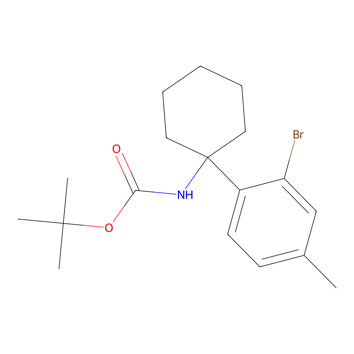 tert-butyl N-[1-(2-bromo-4-methylphenyl)cyclohexyl]carbamate molecular structure, CAS 2680713-62-4