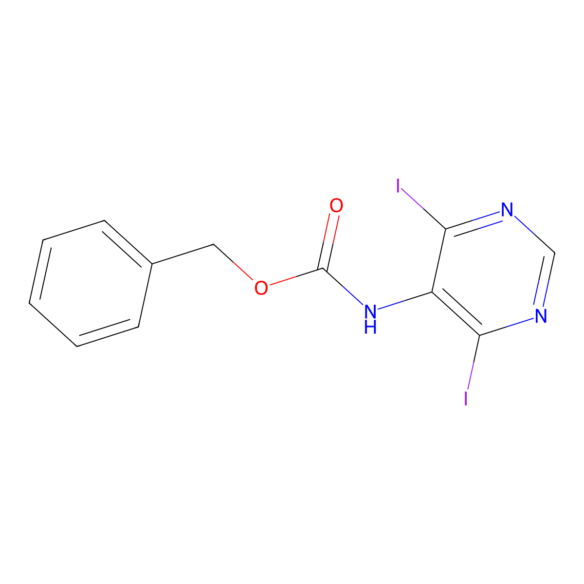 benzyl N-(4,6-diiodopyrimidin-5-yl)carbamate molecular structure, CAS 2680713-66-8