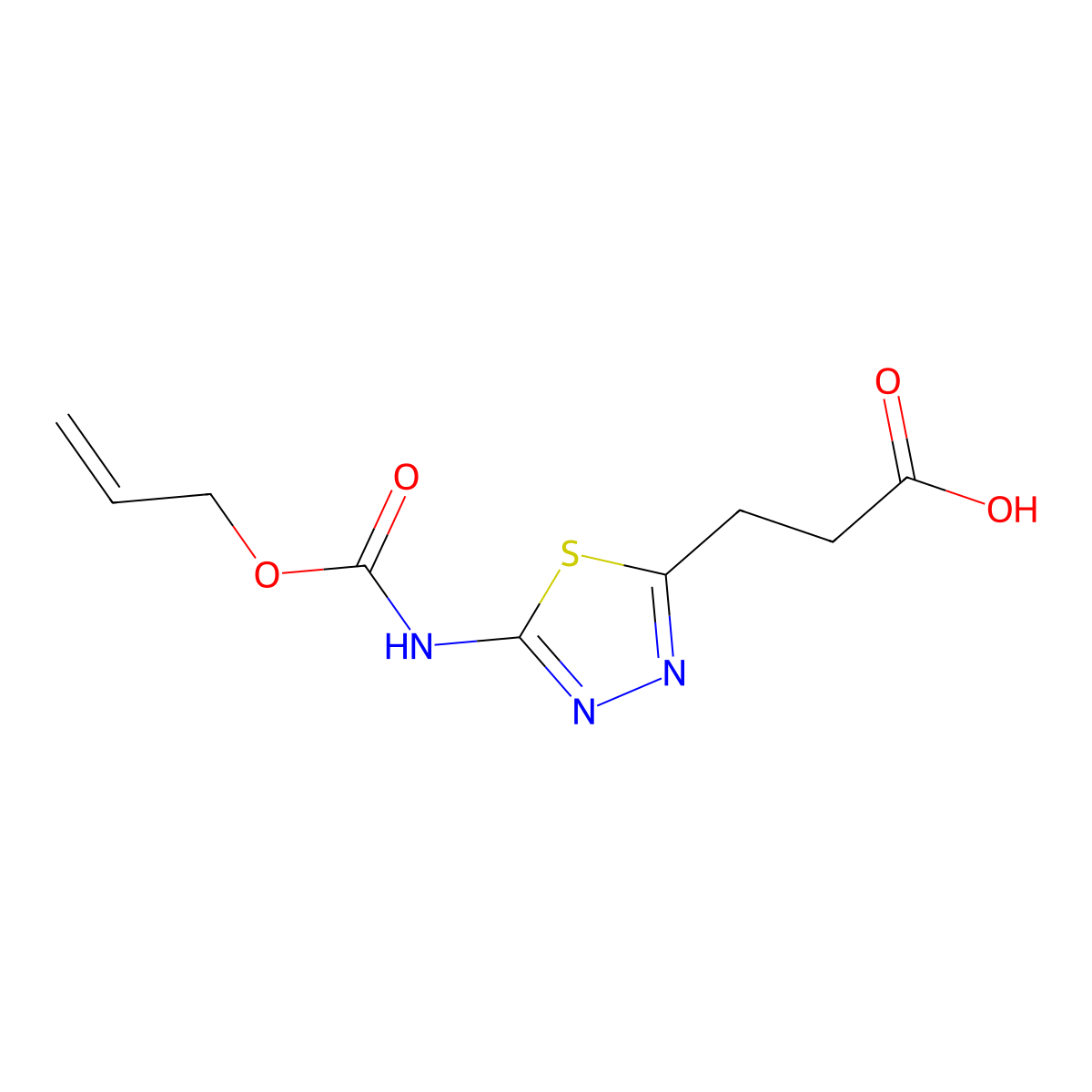 3-(5-{[(Prop-2-en-1-yloxy)carbonyl]amino}-1,3,4-thiadiazol-2-yl)propanoic acid molecular structure, CAS 2680713-73-7