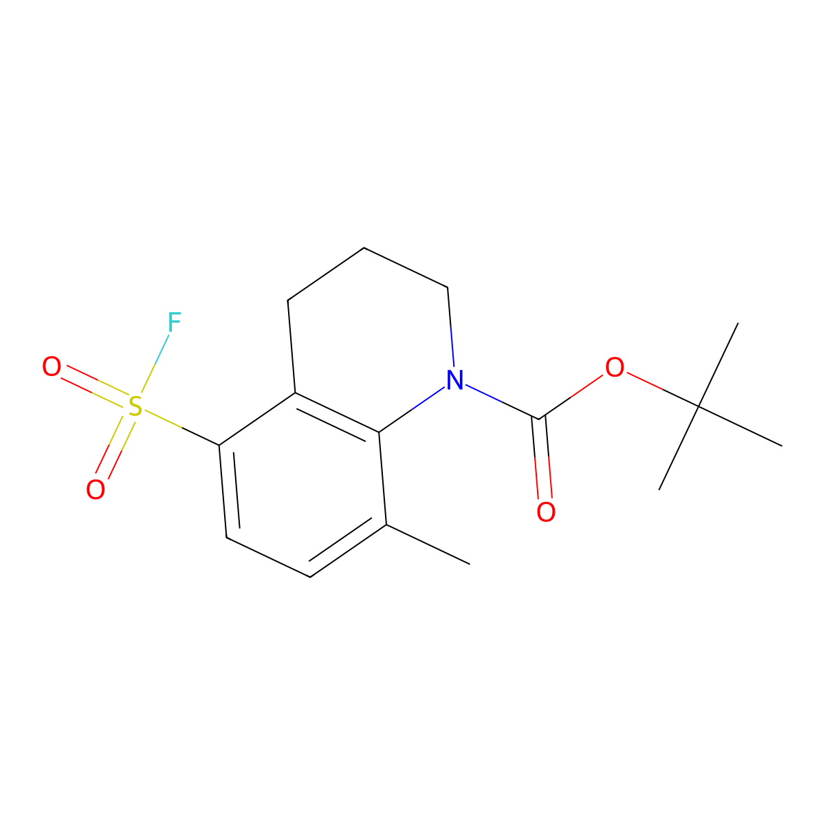 Tert-butyl 5-(fluorosulfonyl)-8-methyl-1,2,3,4-tetrahydroquinoline-1-carboxylate molecular structure, CAS 2680713-74-8