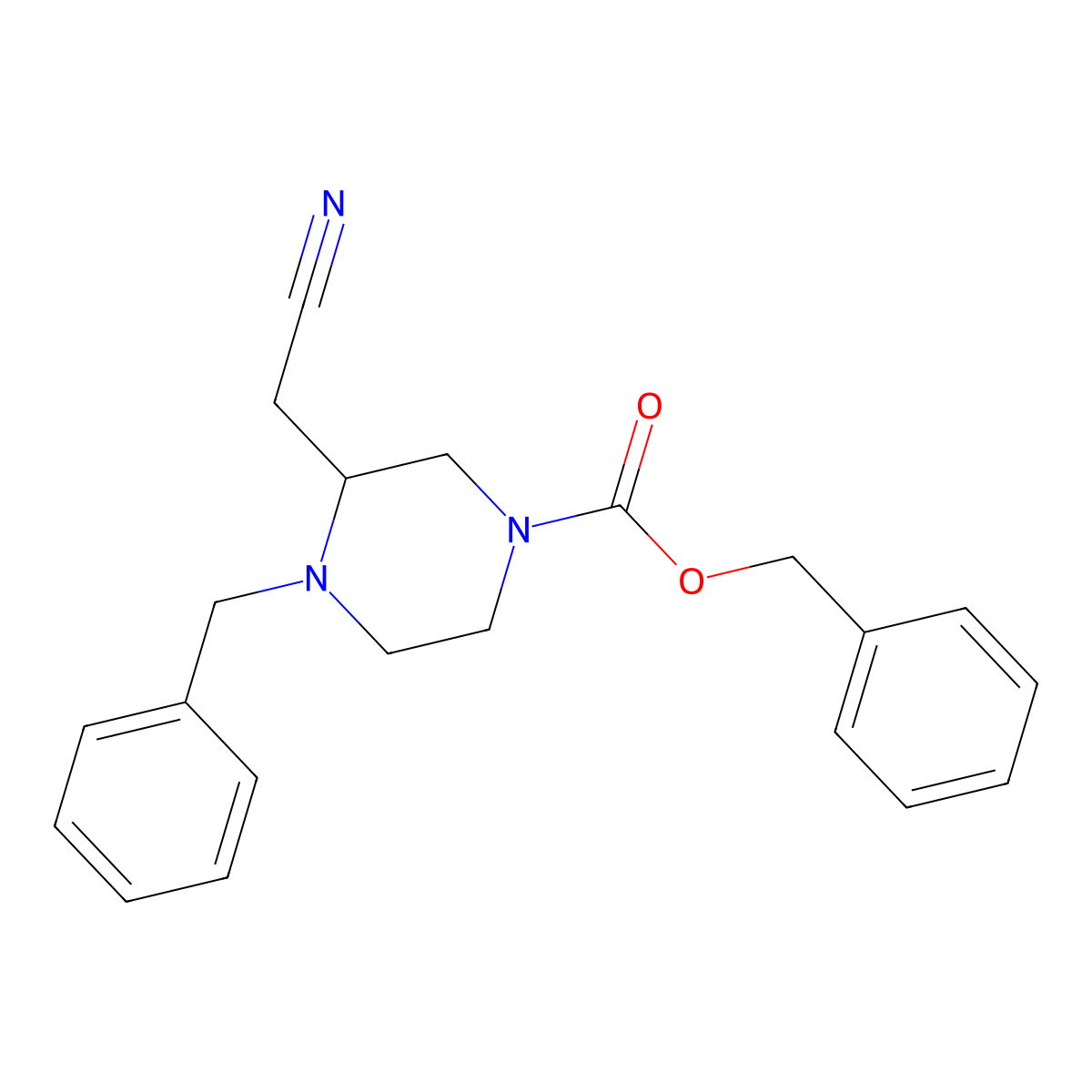 Benzyl 4-benzyl-3-(cyanomethyl)piperazine-1-carboxylate molecular structure, CAS 2680713-80-6