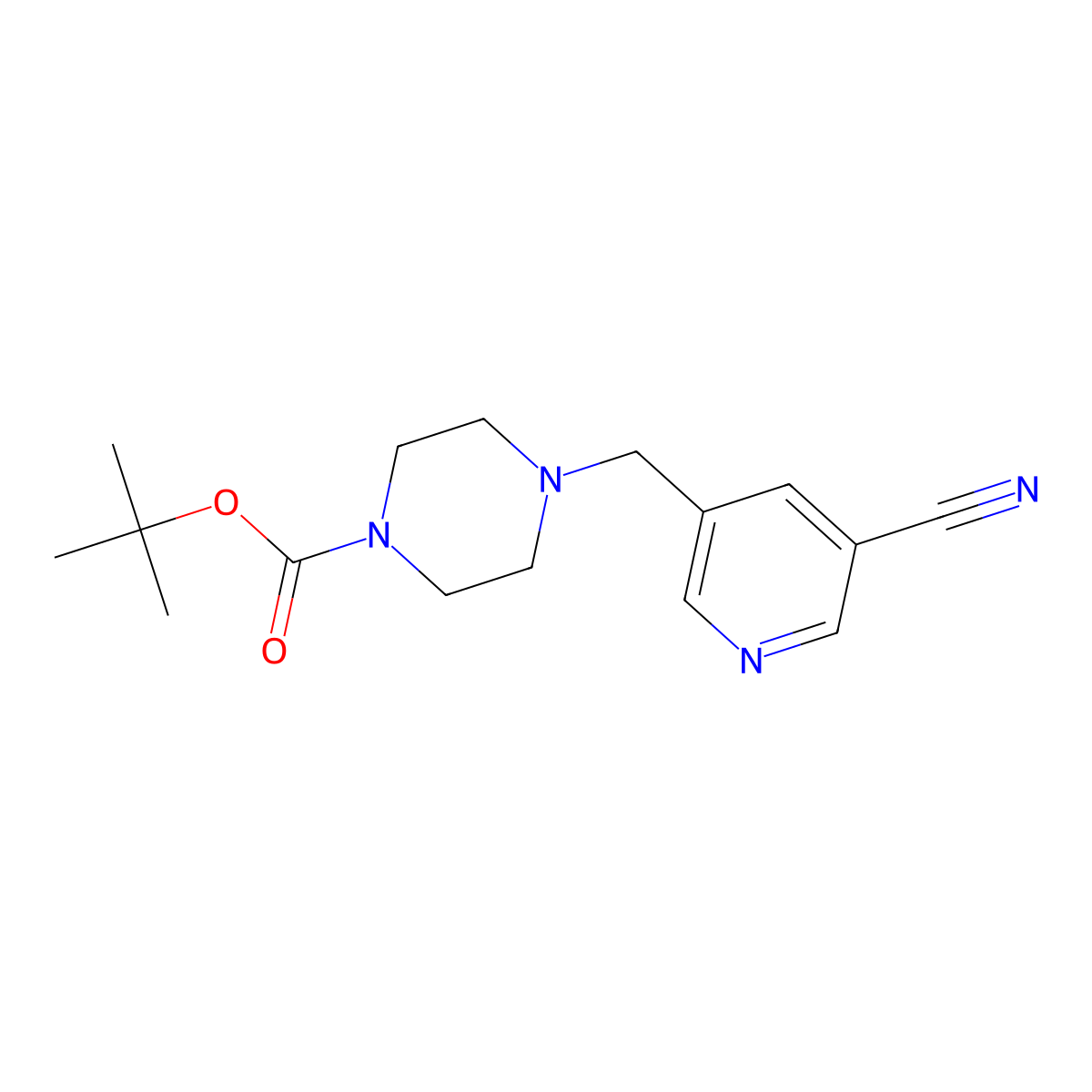 Tert-butyl 4-[(5-cyanopyridin-3-yl)methyl]piperazine-1-carboxylate molecular structure, CAS 2680713-82-8