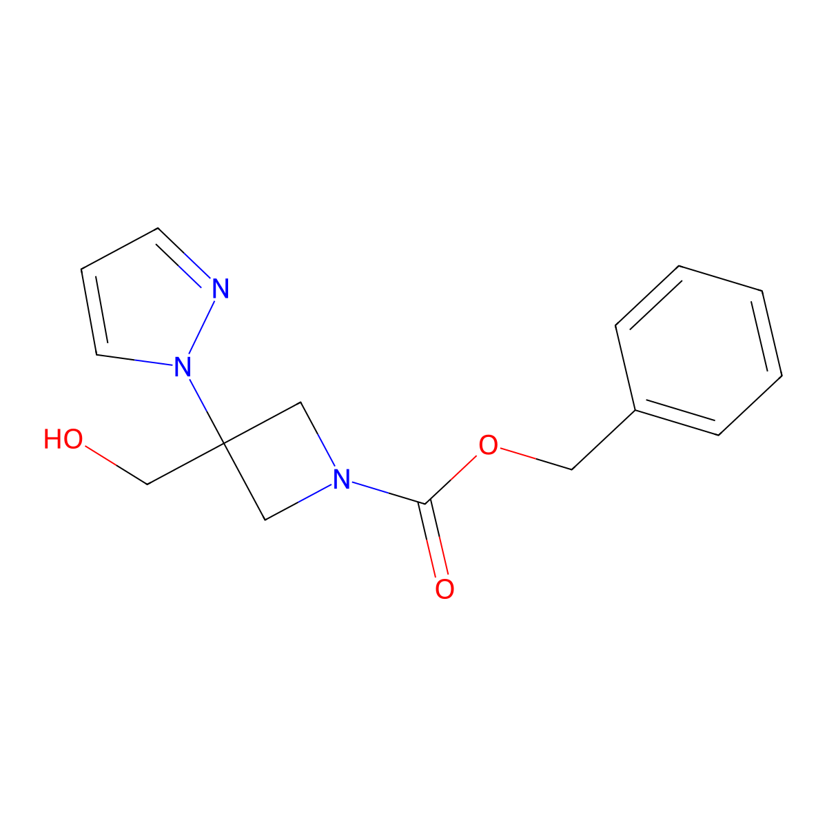 benzyl 3-(hydroxymethyl)-3-(1H-pyrazol-1-yl)azetidine-1-carboxylate molecular structure, CAS 2680713-97-5