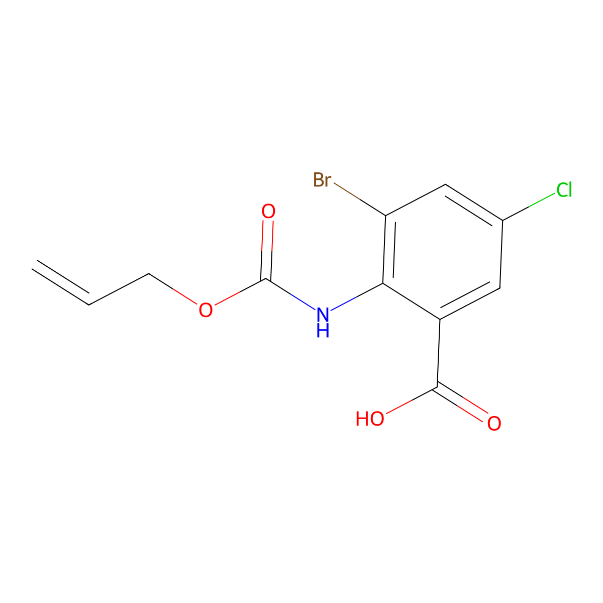 3-Bromo-5-chloro-2-{[(prop-2-en-1-yloxy)carbonyl]amino}benzoic acid molecular structure, CAS 2680714-06-9