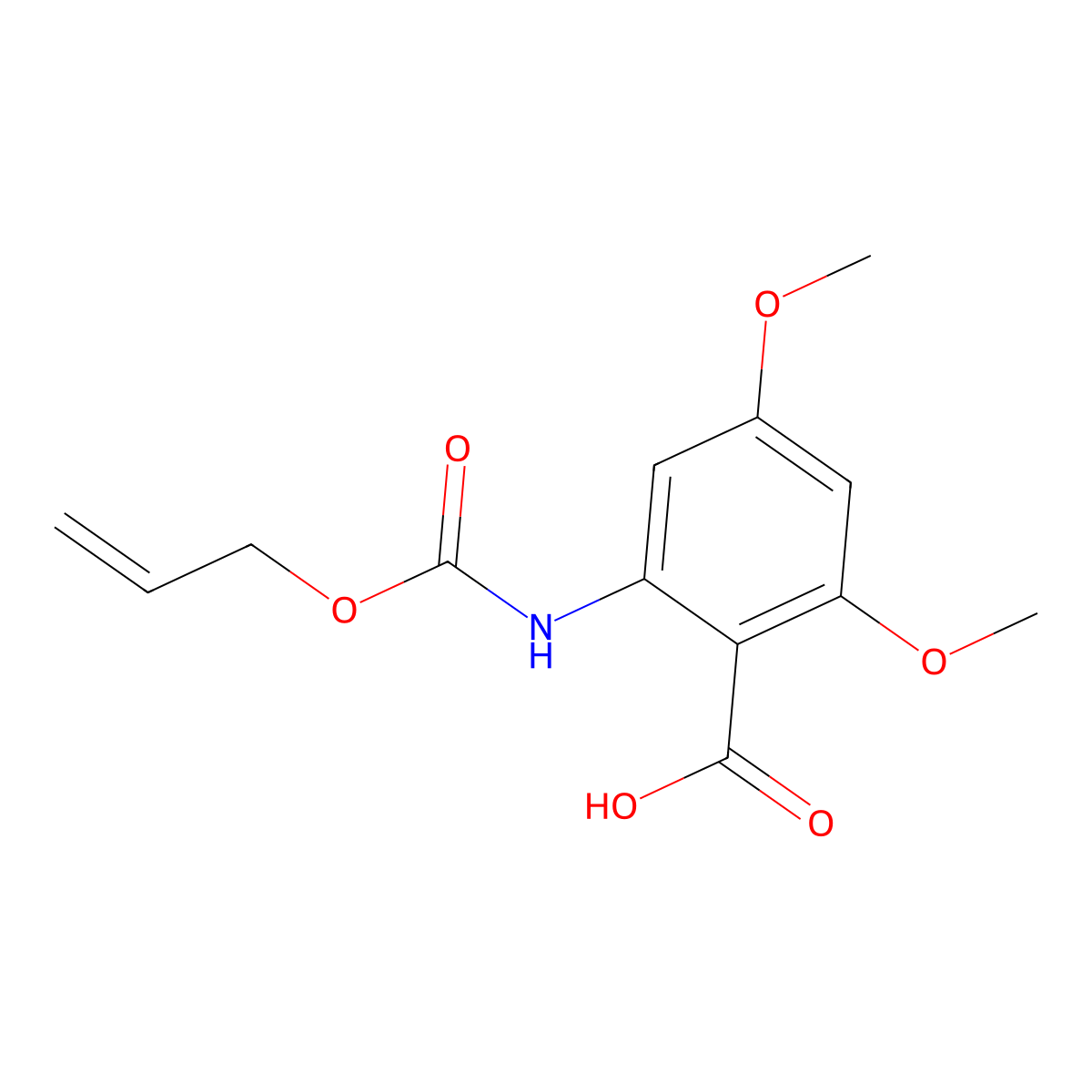 2,4-Dimethoxy-6-{[(prop-2-en-1-yloxy)carbonyl]amino}benzoic acid molecular structure, CAS 2680714-10-5