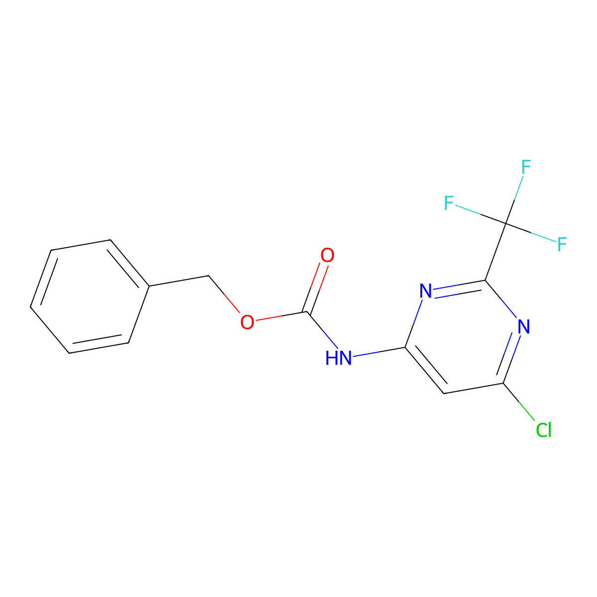 benzyl N-[6-chloro-2-(trifluoromethyl)pyrimidin-4-yl]carbamate molecular structure, CAS 2680714-14-9