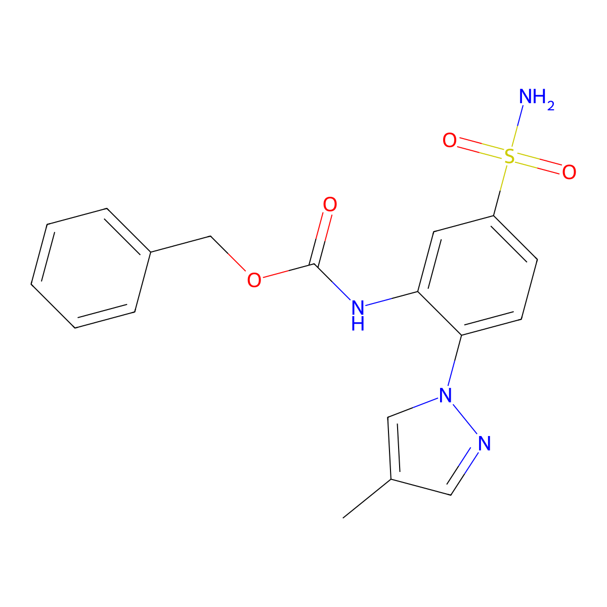 benzyl N-[2-(4-methyl-1H-pyrazol-1-yl)-5-sulfamoylphenyl]carbamate molecular structure, CAS 2680714-23-0