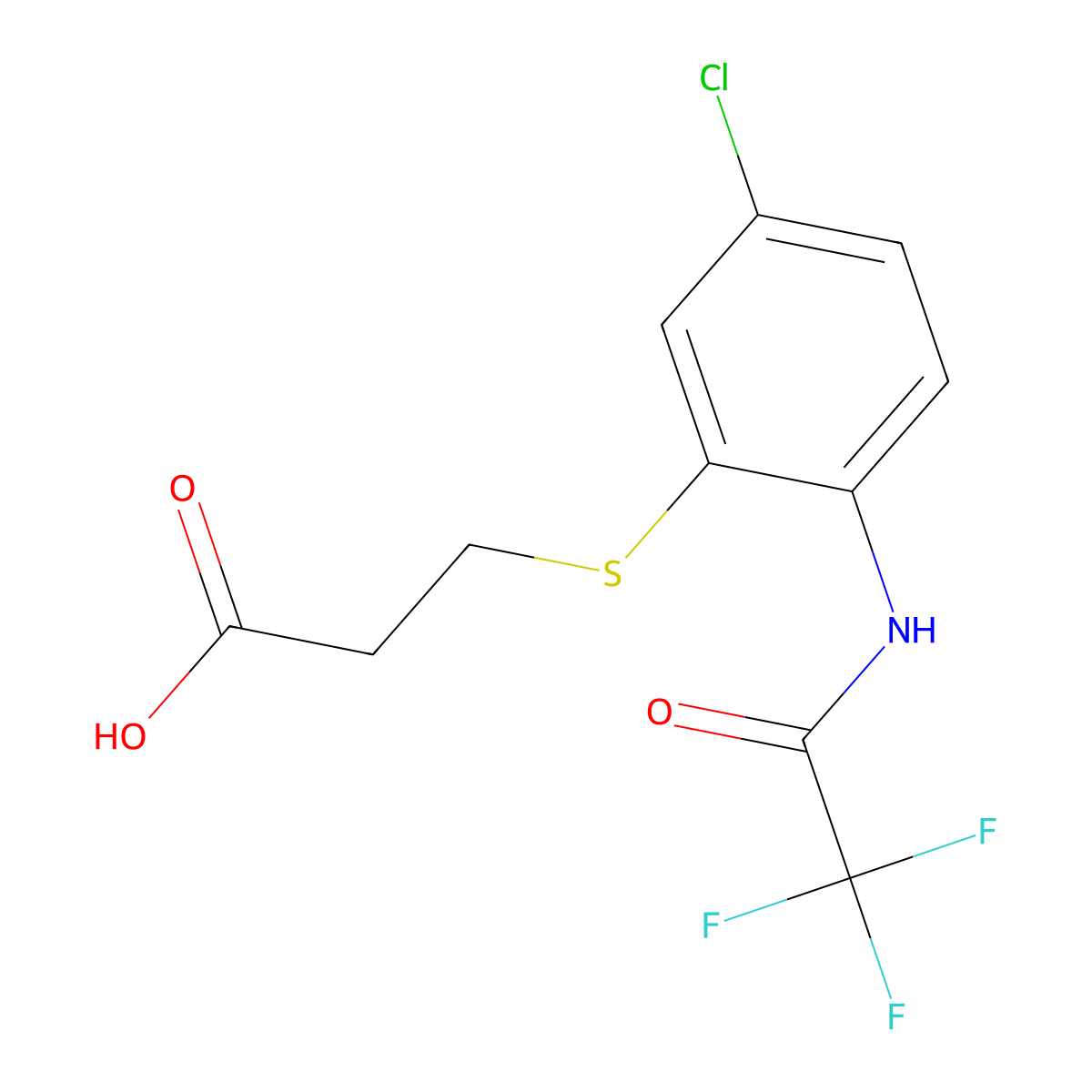 3-{[5-Chloro-2-(2,2,2-trifluoroacetamido)phenyl]sulfanyl}propanoic acid molecular structure, CAS 2680714-54-7