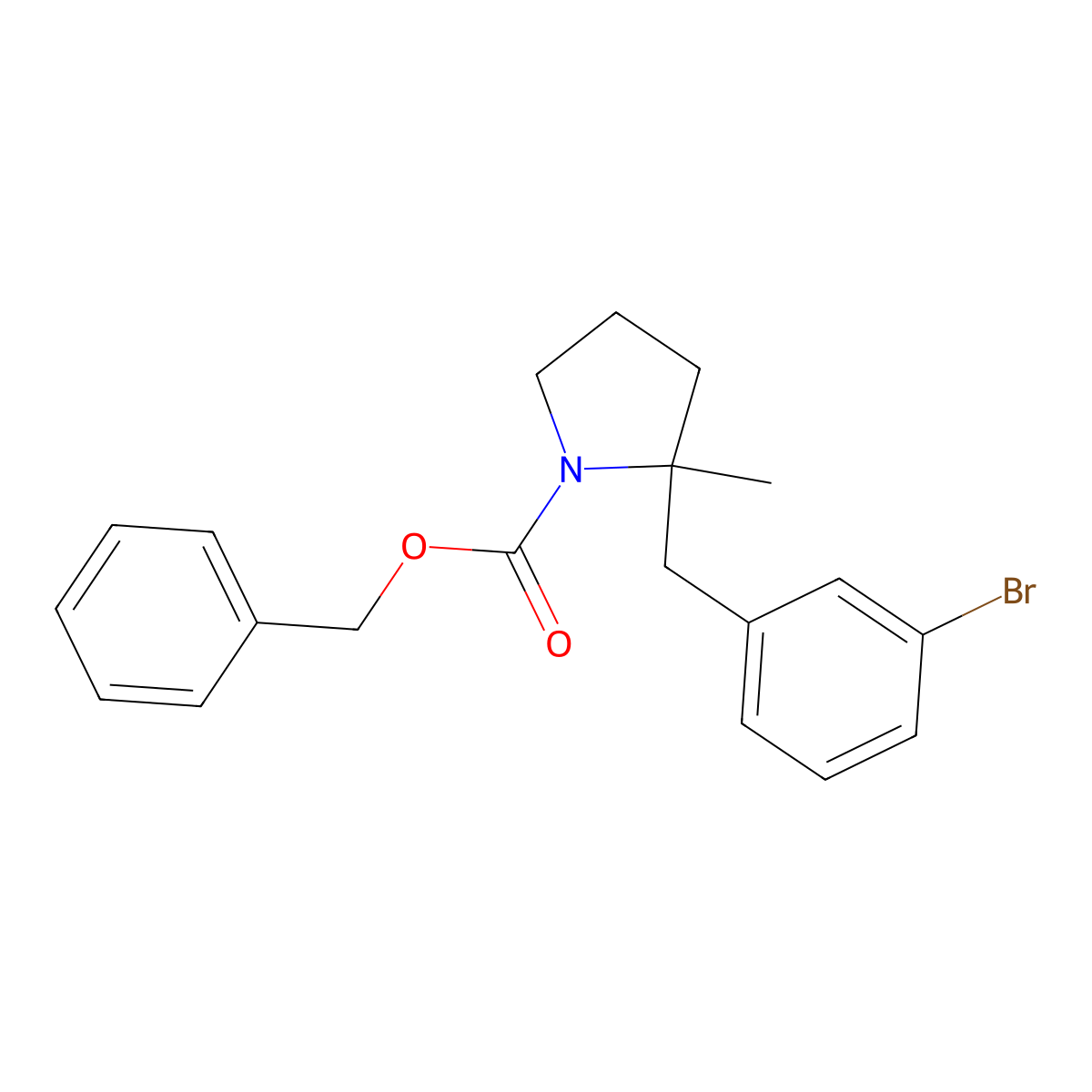 Benzyl 2-[(3-bromophenyl)methyl]-2-methylpyrrolidine-1-carboxylate molecular structure, CAS 2680714-57-0