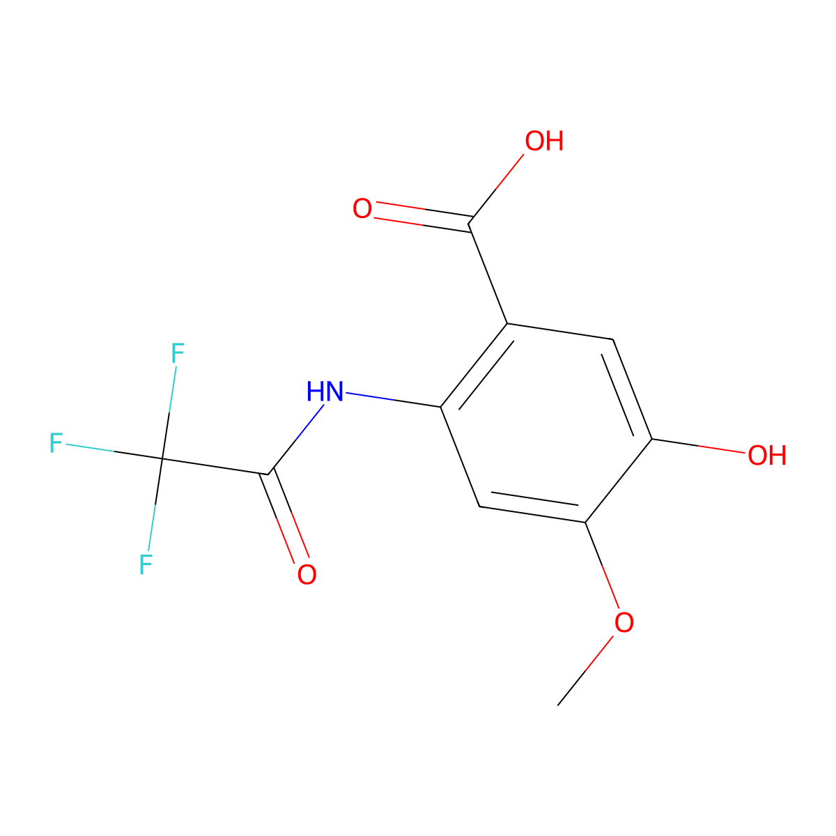 5-Hydroxy-4-methoxy-2-(2,2,2-trifluoroacetamido)benzoic acid molecular structure, CAS 2680714-71-8