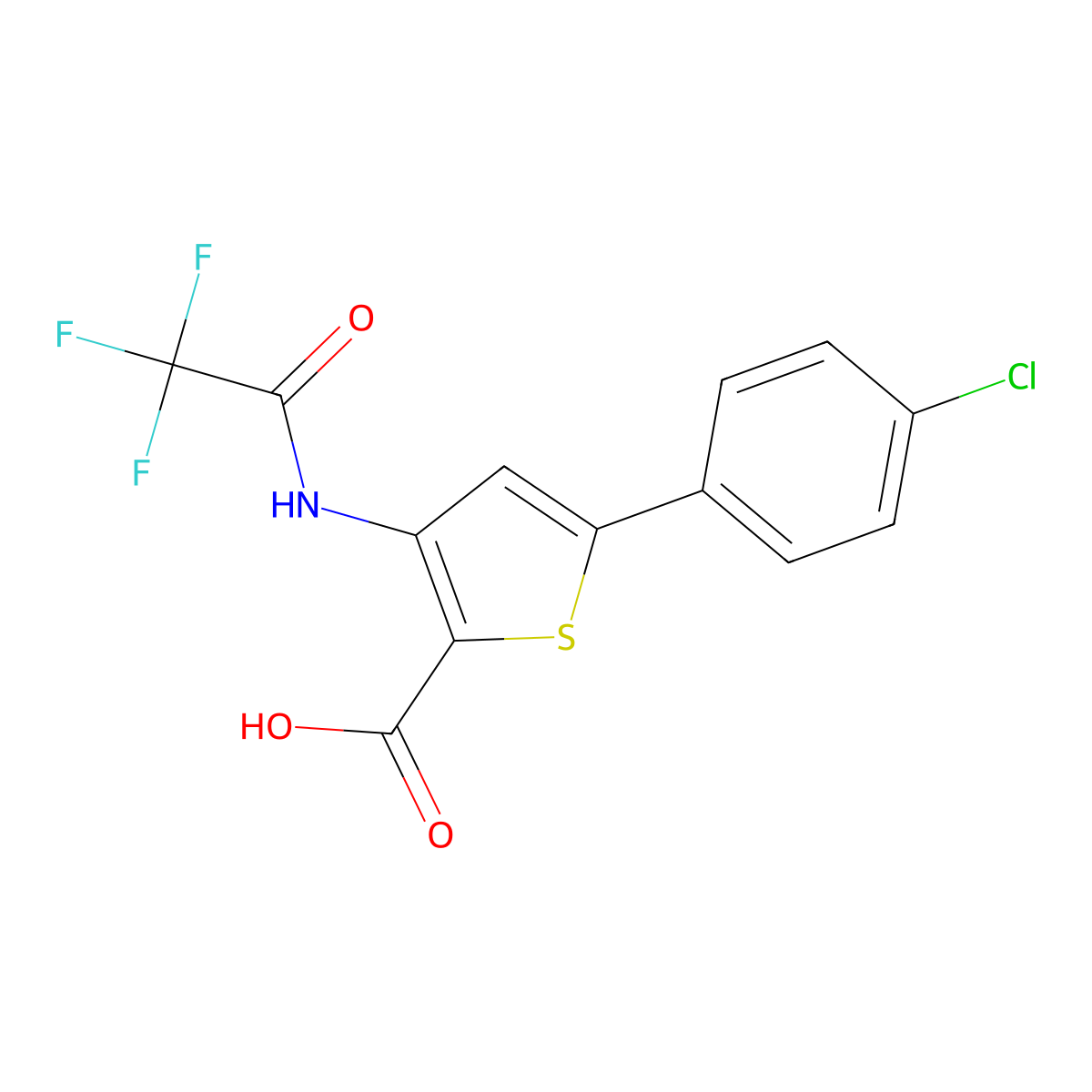 5-(4-Chlorophenyl)-3-(2,2,2-trifluoroacetamido)thiophene-2-carboxylic acid molecular structure, CAS 2680714-86-5