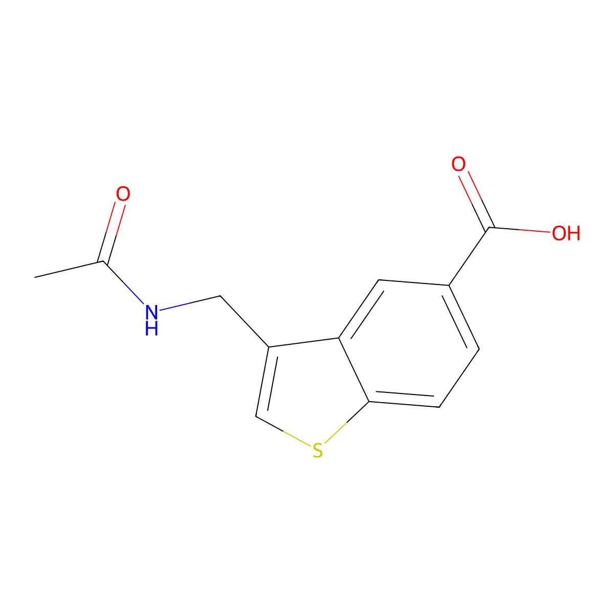 3-(Acetamidomethyl)-1-benzothiophene-5-carboxylic acid molecular structure, CAS 2680714-89-8