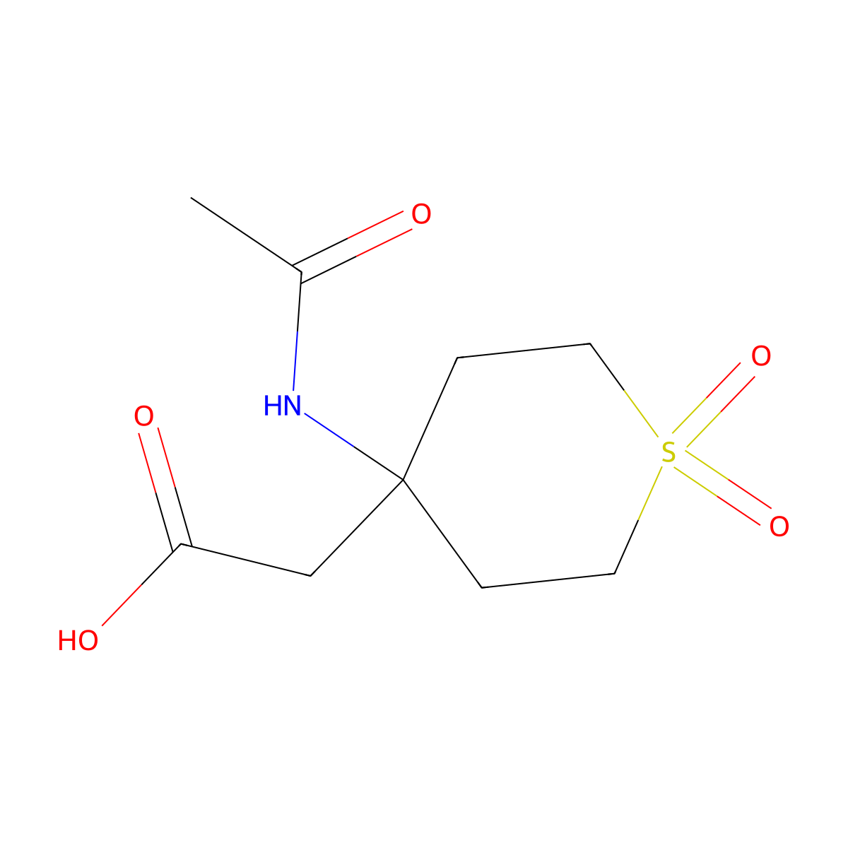 2-(4-Acetamido-1,1-dioxo-1lambda6-thian-4-yl)acetic acid molecular structure, CAS 2680714-92-3