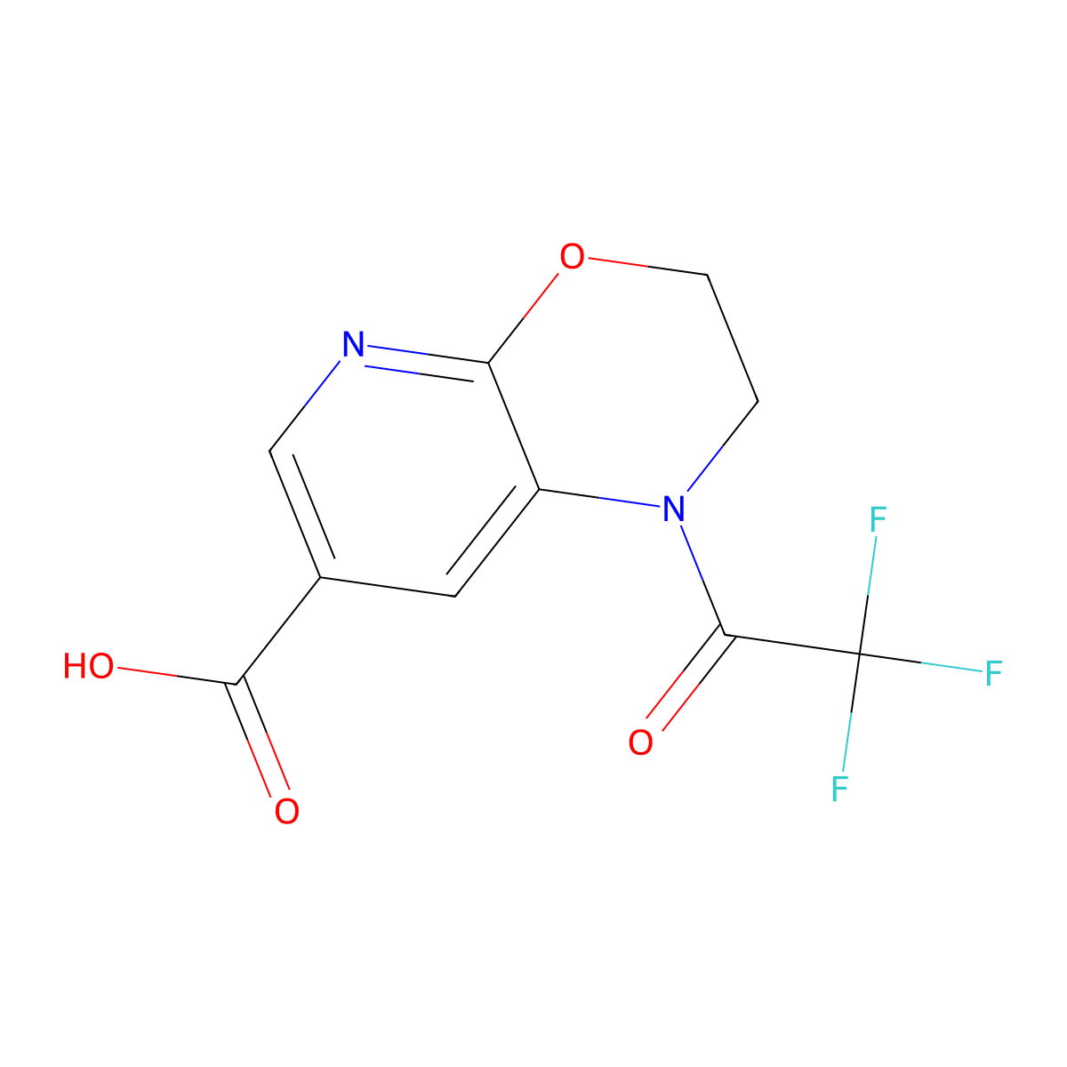 1-(2,2,2-trifluoroacetyl)-1H,2H,3H-pyrido[2,3-b][1,4]oxazine-7-carboxylic acid molecular structure, CAS 2680714-97-8