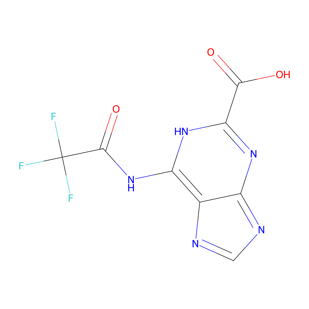 6-(2,2,2-trifluoroacetamido)-1H-purine-2-carboxylic acid molecular structure, CAS 2680715-08-4