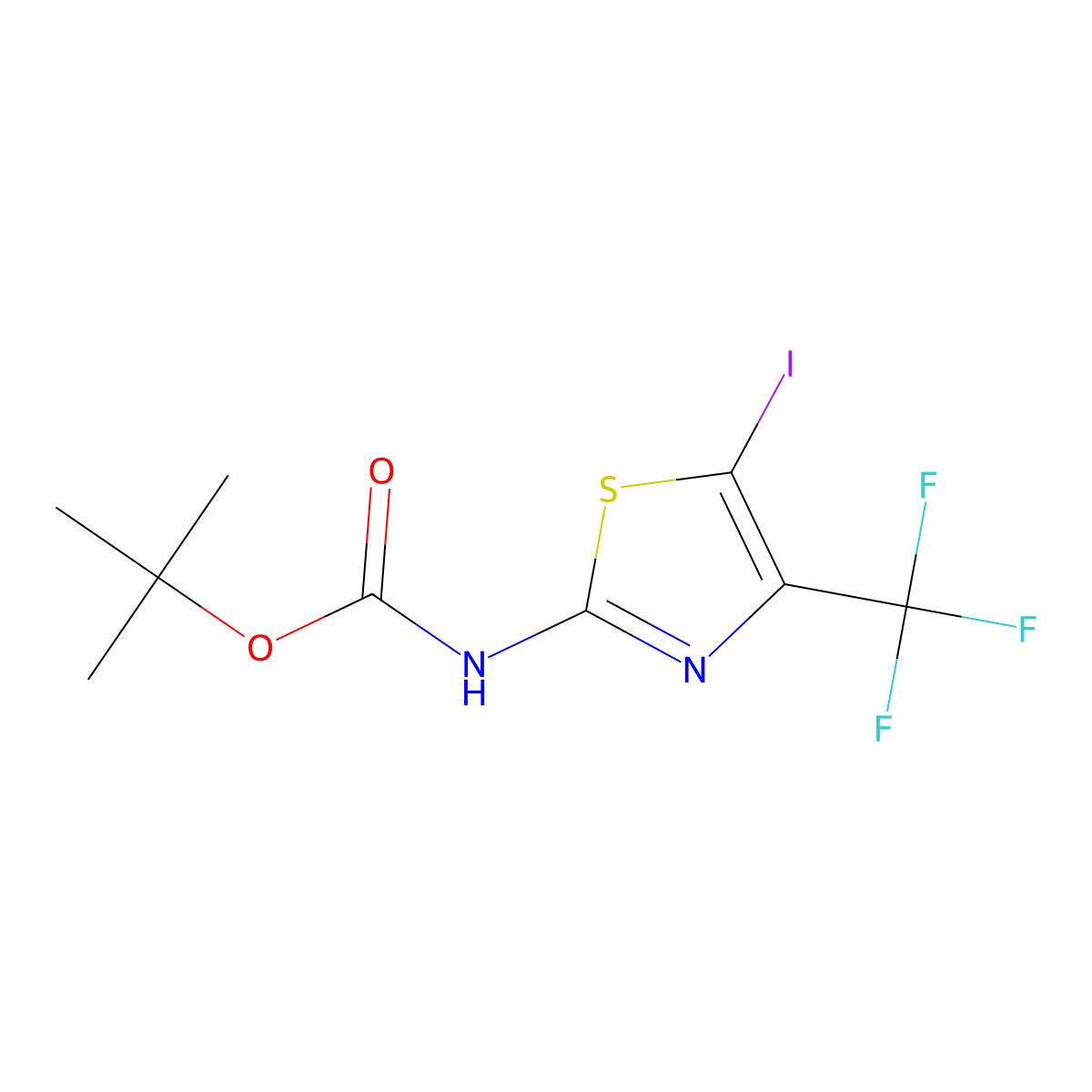 tert-butyl N-[5-iodo-4-(trifluoromethyl)-1,3-thiazol-2-yl]carbamate molecular structure, CAS 2680715-10-8