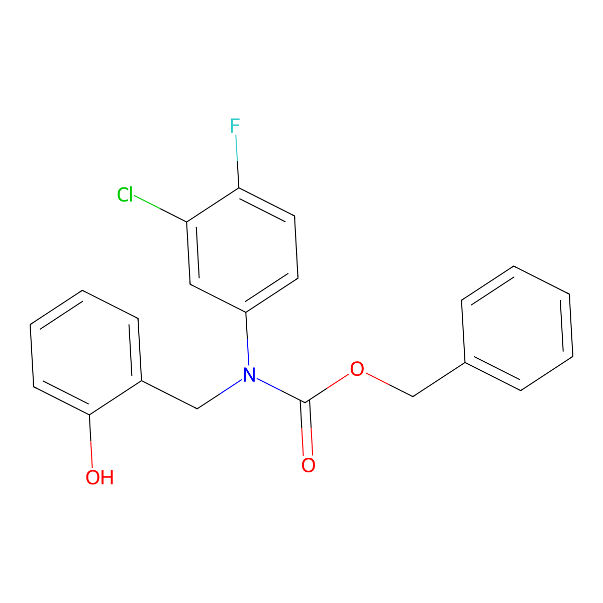 benzyl N-(3-chloro-4-fluorophenyl)-N-[(2-hydroxyphenyl)methyl]carbamate molecular structure, CAS 2680715-11-9