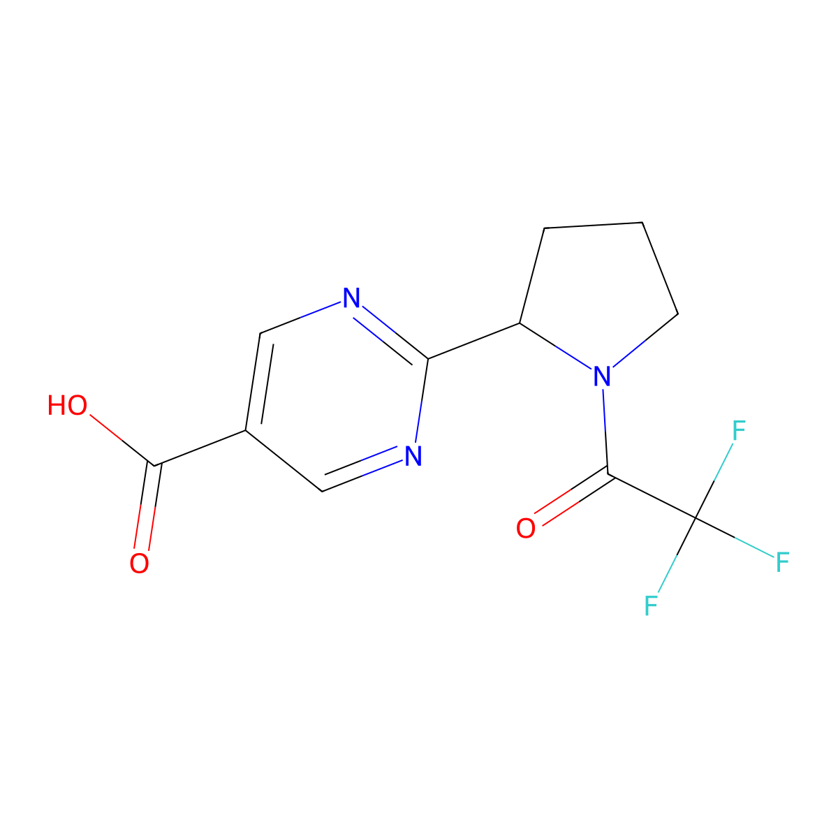 2-[1-(2,2,2-Trifluoroacetyl)pyrrolidin-2-yl]pyrimidine-5-carboxylic acid molecular structure, CAS 2680715-13-1
