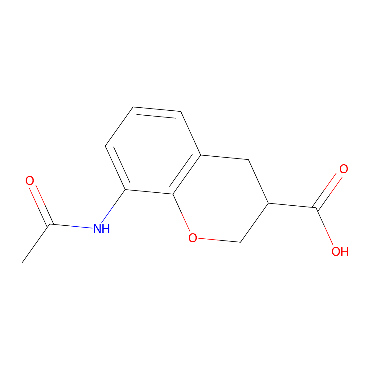 8-acetamido-3,4-dihydro-2H-1-benzopyran-3-carboxylic acid molecular structure, CAS 2680715-19-7