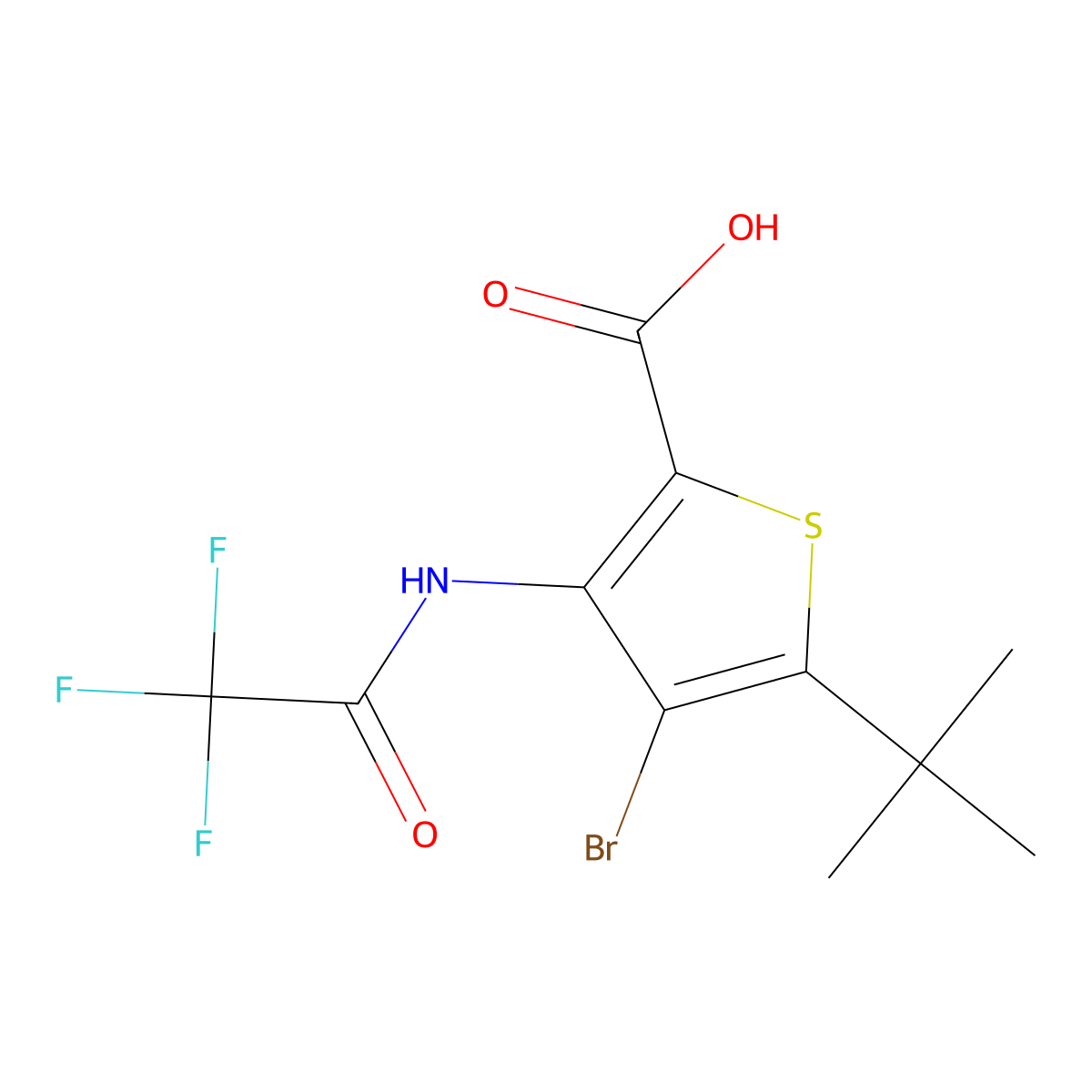 4-Bromo-5-tert-butyl-3-(2,2,2-trifluoroacetamido)thiophene-2-carboxylic acid molecular structure, CAS 2680715-37-9