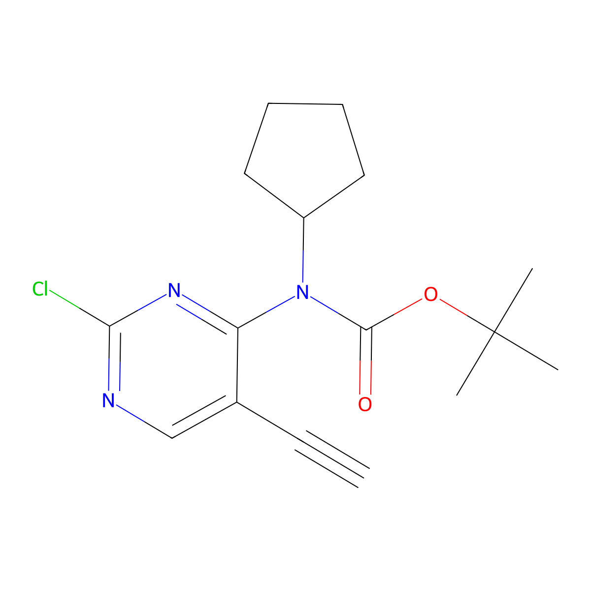 tert-butyl N-(2-chloro-5-ethynylpyrimidin-4-yl)-N-cyclopentylcarbamate molecular structure, CAS 2680715-39-1