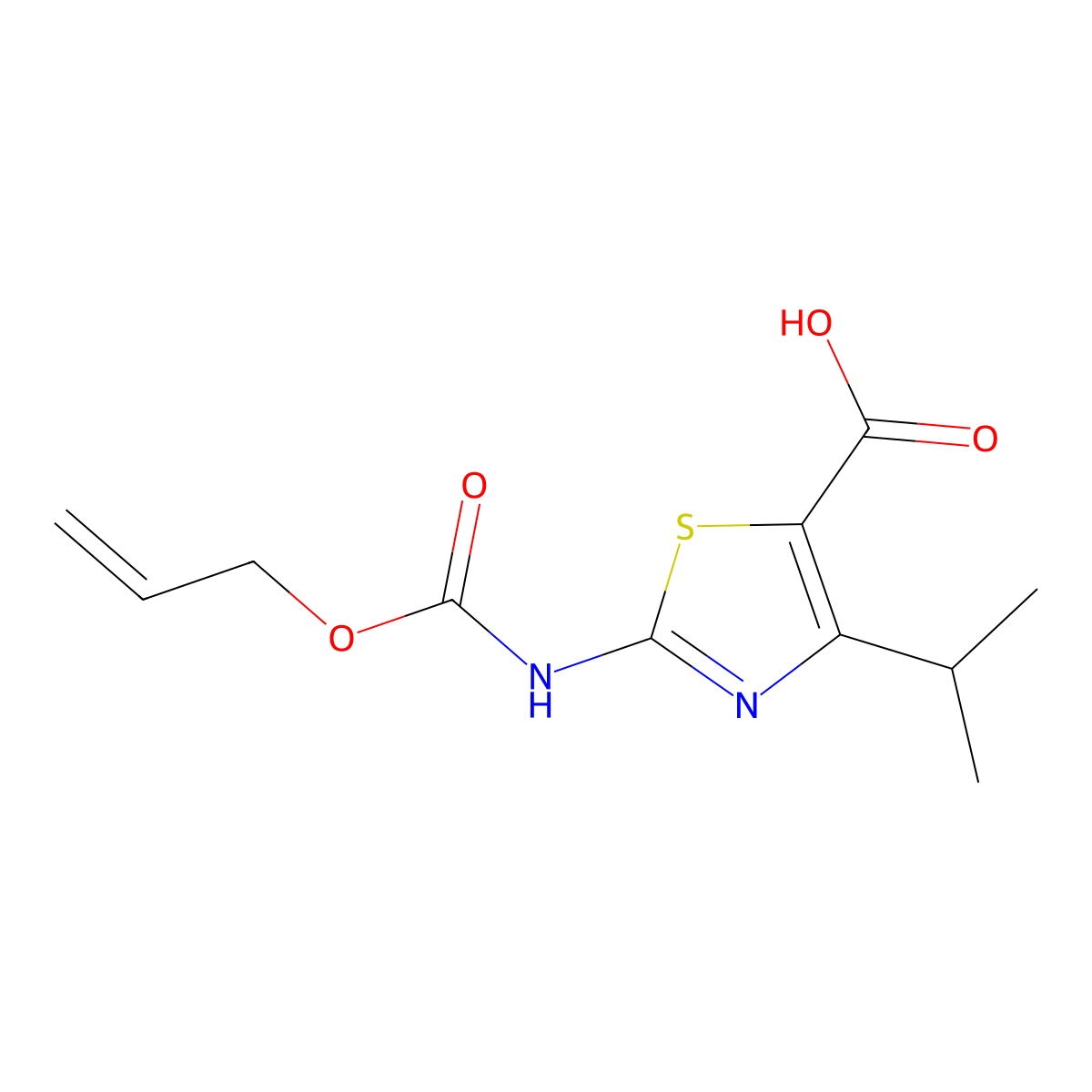 2-{[(Prop-2-en-1-yloxy)carbonyl]amino}-4-(propan-2-yl)-1,3-thiazole-5-carboxylic acid molecular structure, CAS 2680715-47-1