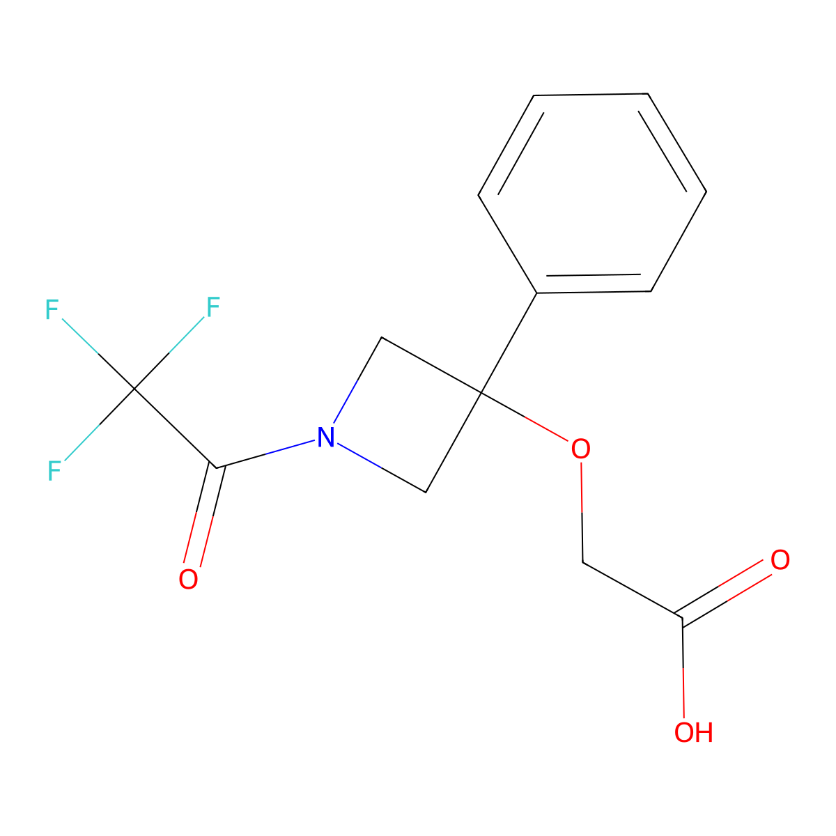 2-{[3-Phenyl-1-(2,2,2-trifluoroacetyl)azetidin-3-yl]oxy}acetic acid molecular structure, CAS 2680715-55-1