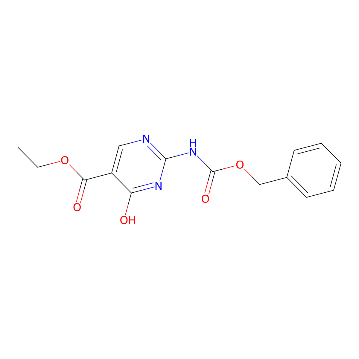 Ethyl 2-{[(benzyloxy)carbonyl]amino}-4-hydroxypyrimidine-5-carboxylate molecular structure, CAS 2680715-60-8